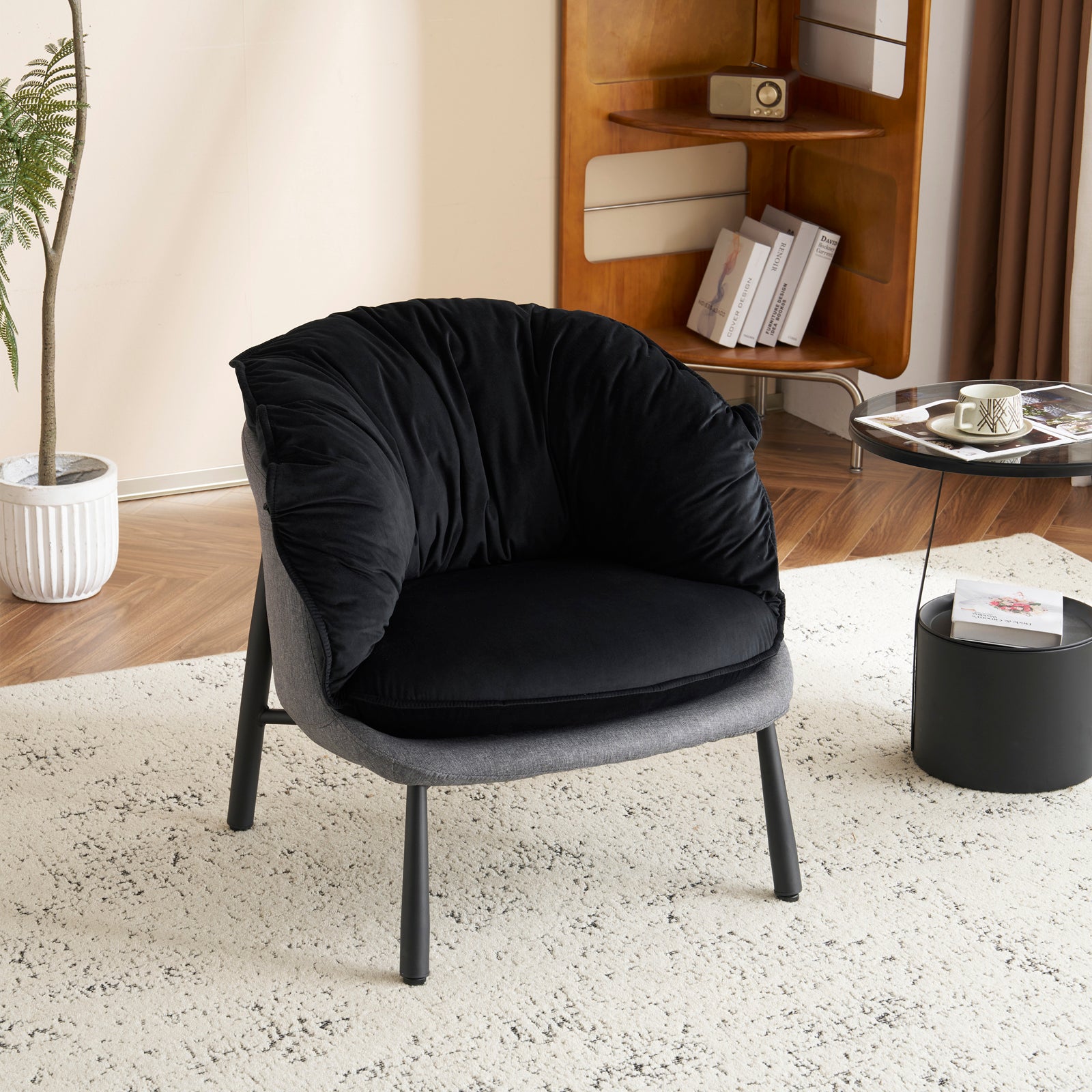 HAOYYE Velvet Accent Chair Barrel Chair With Durable Metal Legs For Modern Living Room, Bedroom, Study Room And Home Office Comfort, Elegant Plush Upholstered Armchair For Reading And Relaxation, Stylish Contemporary Furniture For Sophisticated Spaces