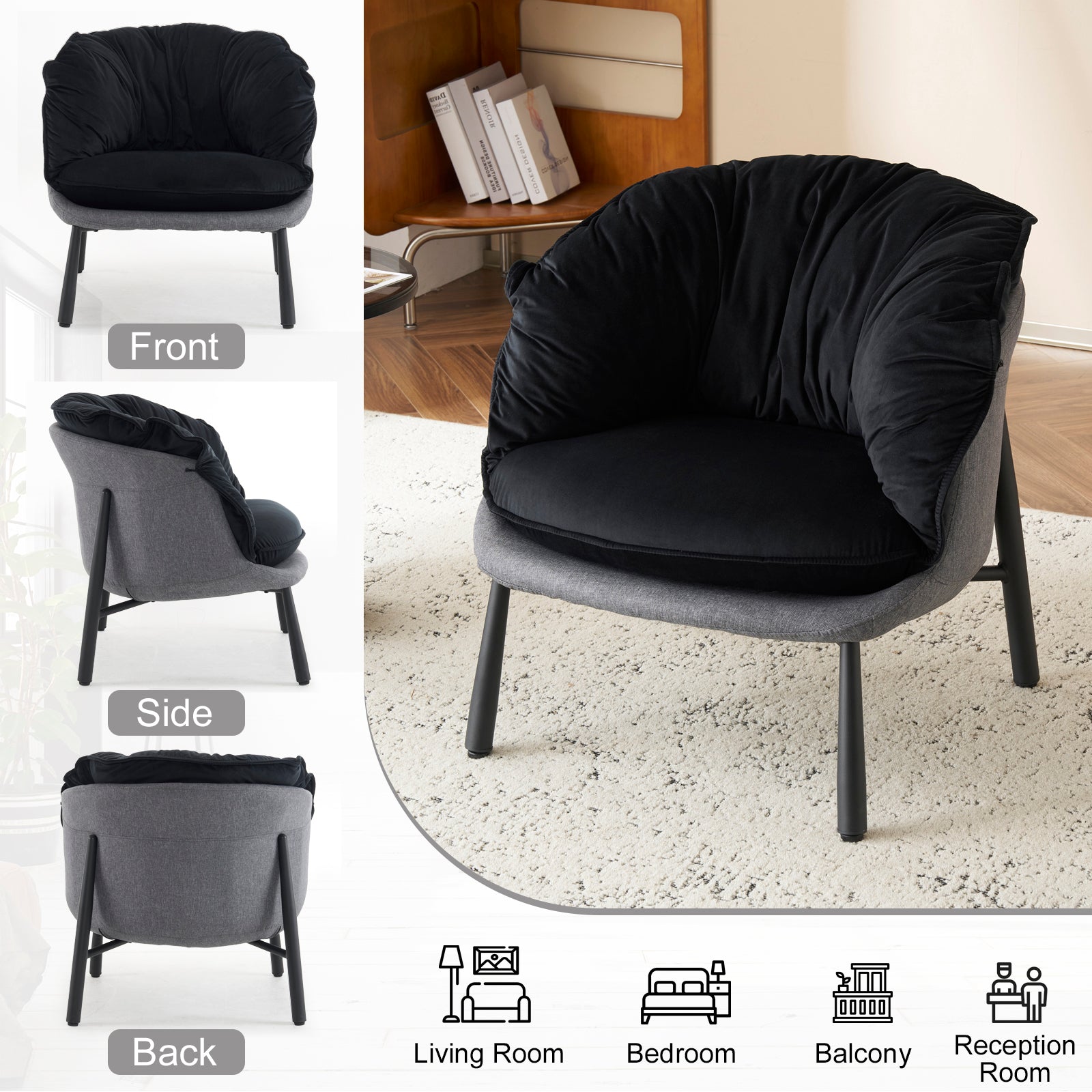 HAOYYE Velvet Accent Chair Barrel Chair With Durable Metal Legs For Modern Living Room, Bedroom, Study Room And Home Office Comfort, Elegant Plush Upholstered Armchair For Reading And Relaxation, Stylish Contemporary Furniture For Sophisticated Spaces