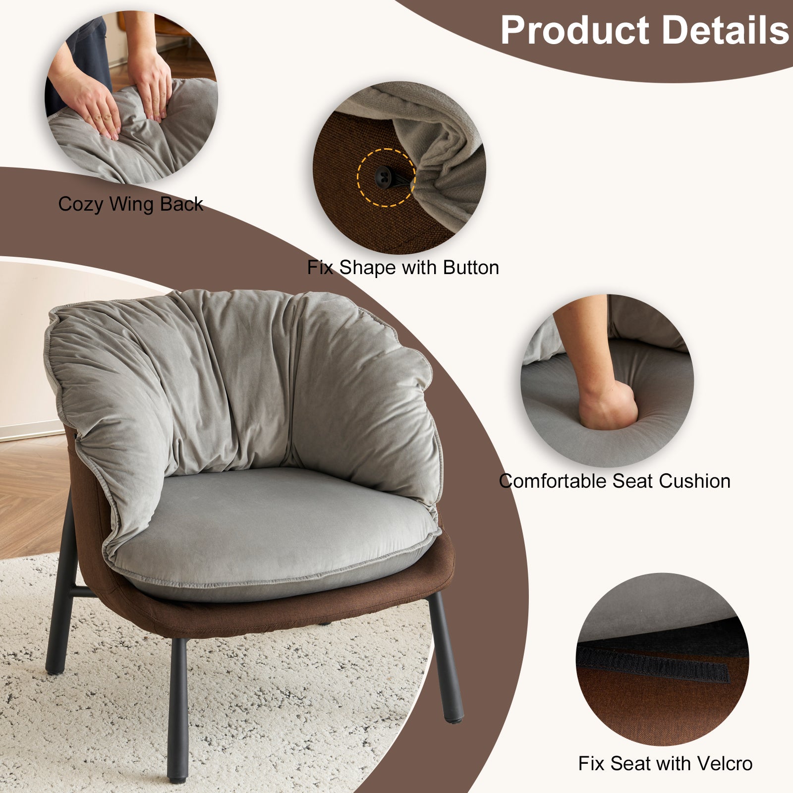 HAOYYE Velvet Accent Barrel Chair with Metal Legs, Modern Comfortable Armchair for Living Room Bedroom Study and Home Office, Stylish Upholstered Reading Chair, Soft Gray Finish