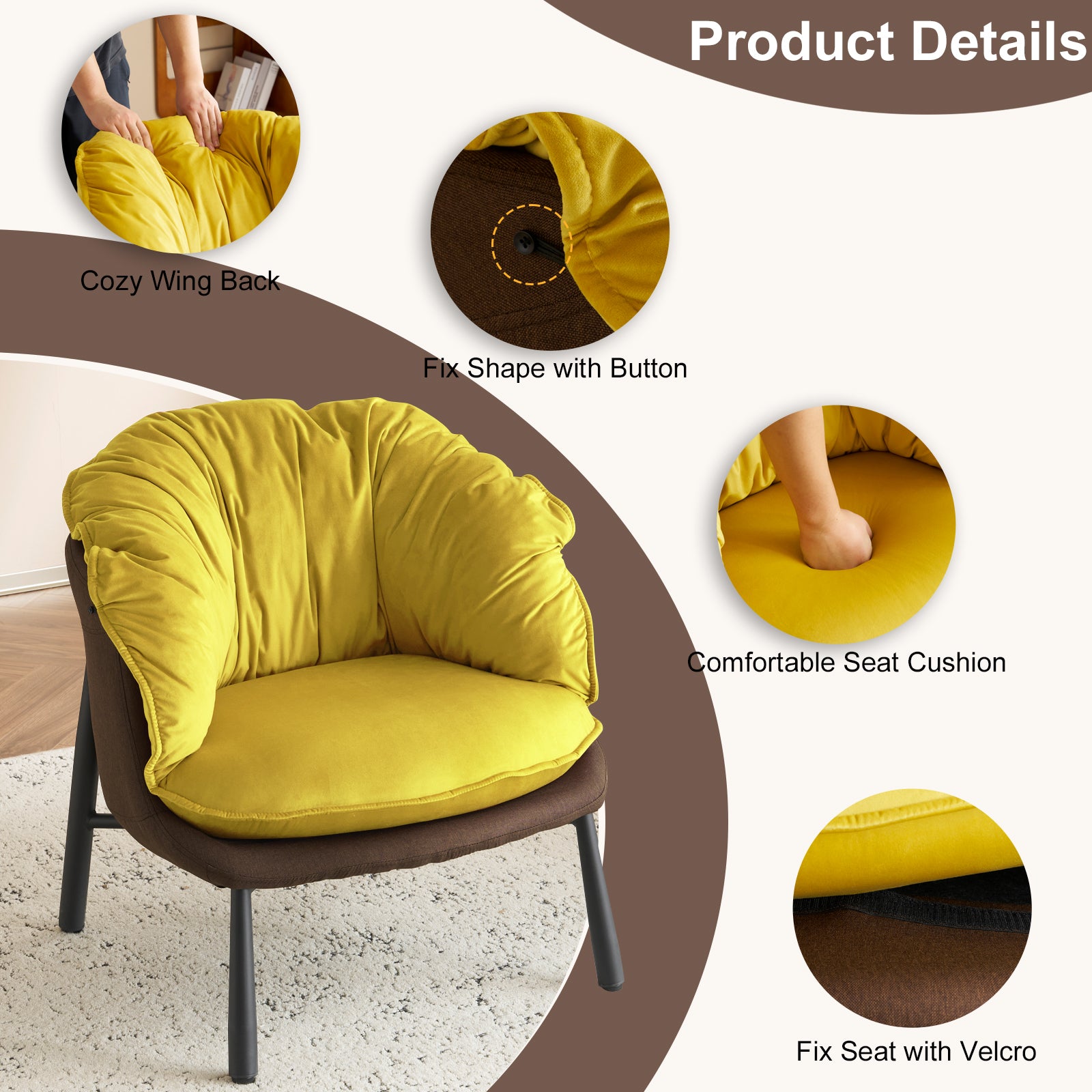 HAOYYE Velvet Accent Chair Barrel Chair With Durable Metal Legs For Modern Living Room, Bedroom, Study Room And Home Office Comfort, Elegant Plush Upholstered Armchair For Reading And Relaxation, Stylish Contemporary Furniture For Sophisticated Spaces