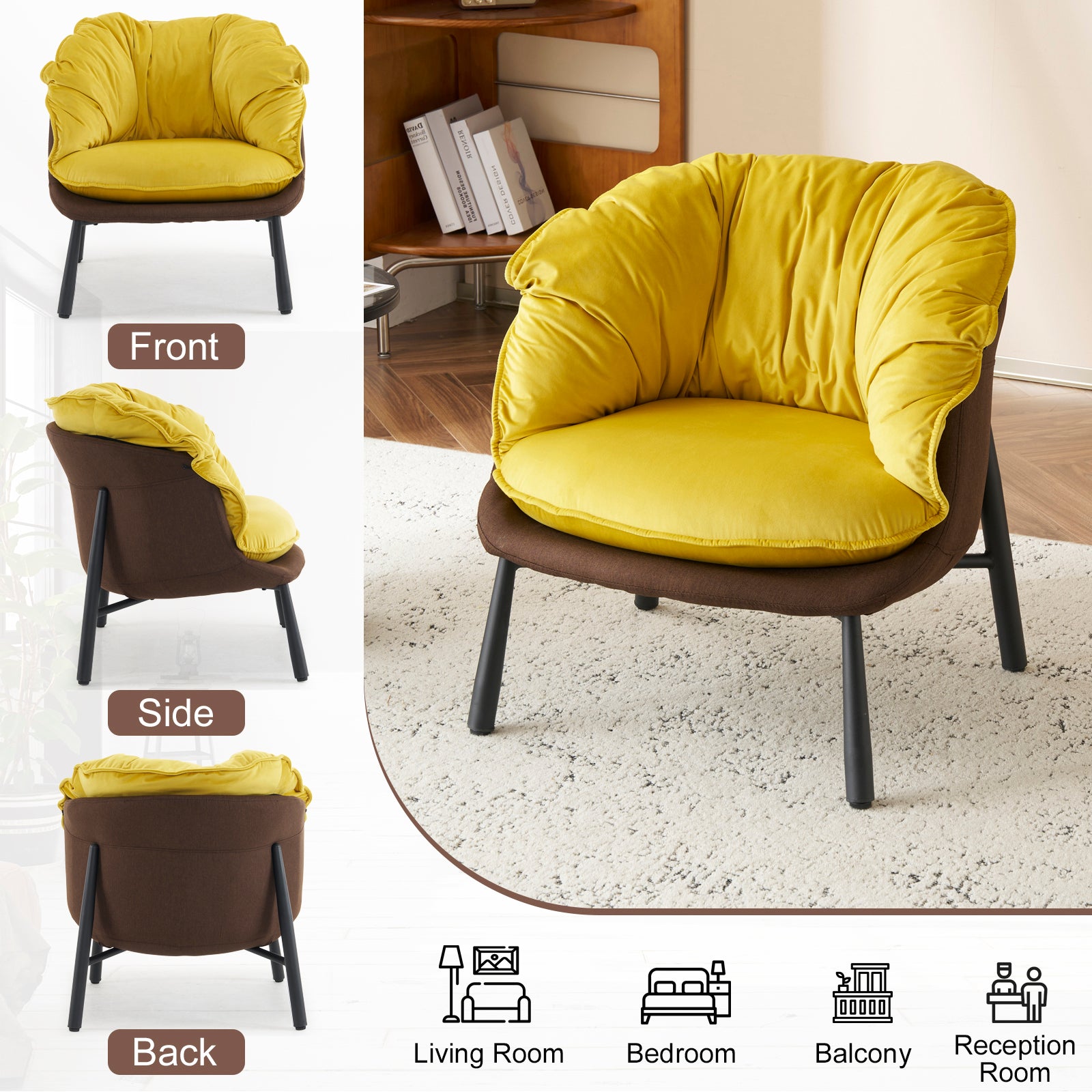HAOYYE Velvet Accent Chair Barrel Chair With Durable Metal Legs For Modern Living Room, Bedroom, Study Room And Home Office Comfort, Elegant Plush Upholstered Armchair For Reading And Relaxation, Stylish Contemporary Furniture For Sophisticated Spaces