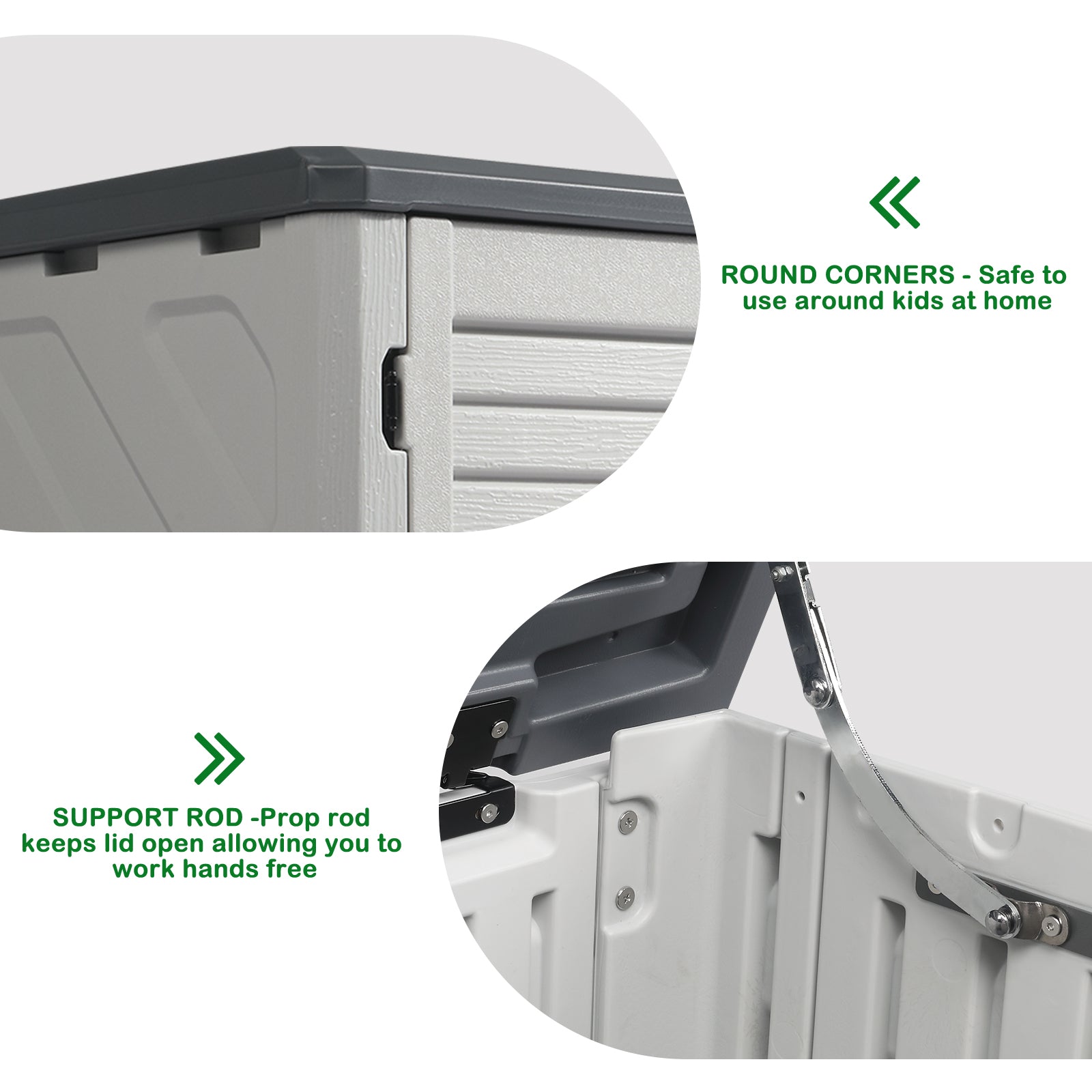HAOYYE Outdoor Storage Shed Horizontal Lockable Cabinet Weatherproof Storage Box for Garbage Cans Lawn Mower Garden Tools Patio Equipment Backyard Organizer Gray and White