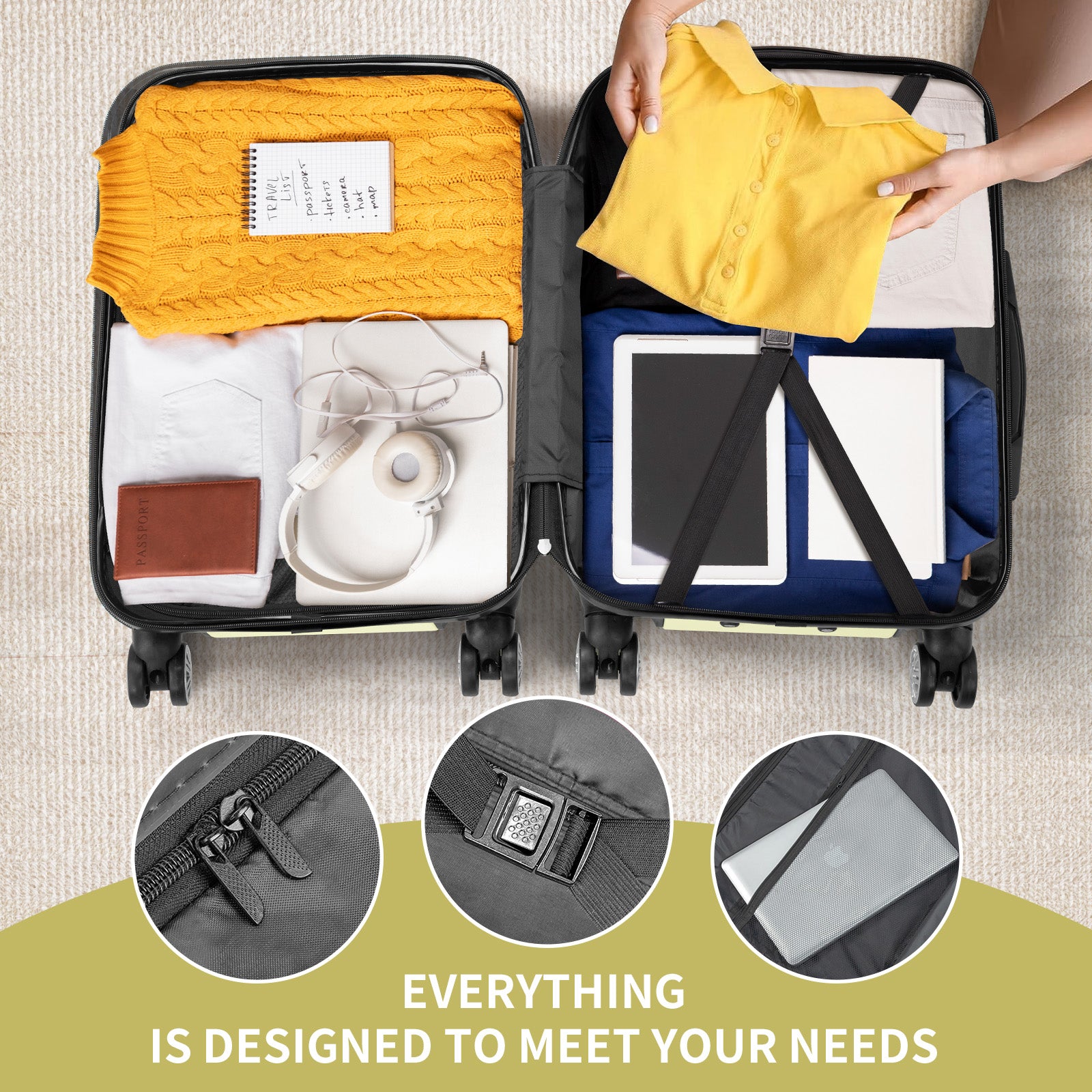 HAOYYE Luggage Set of 3, ABS+PC Hardside Suitcase Sets with TSA Lock and 4 Spinner Wheels, Lightweight Trolley Travel Case for Carry-On, Check-In, and Business Trips