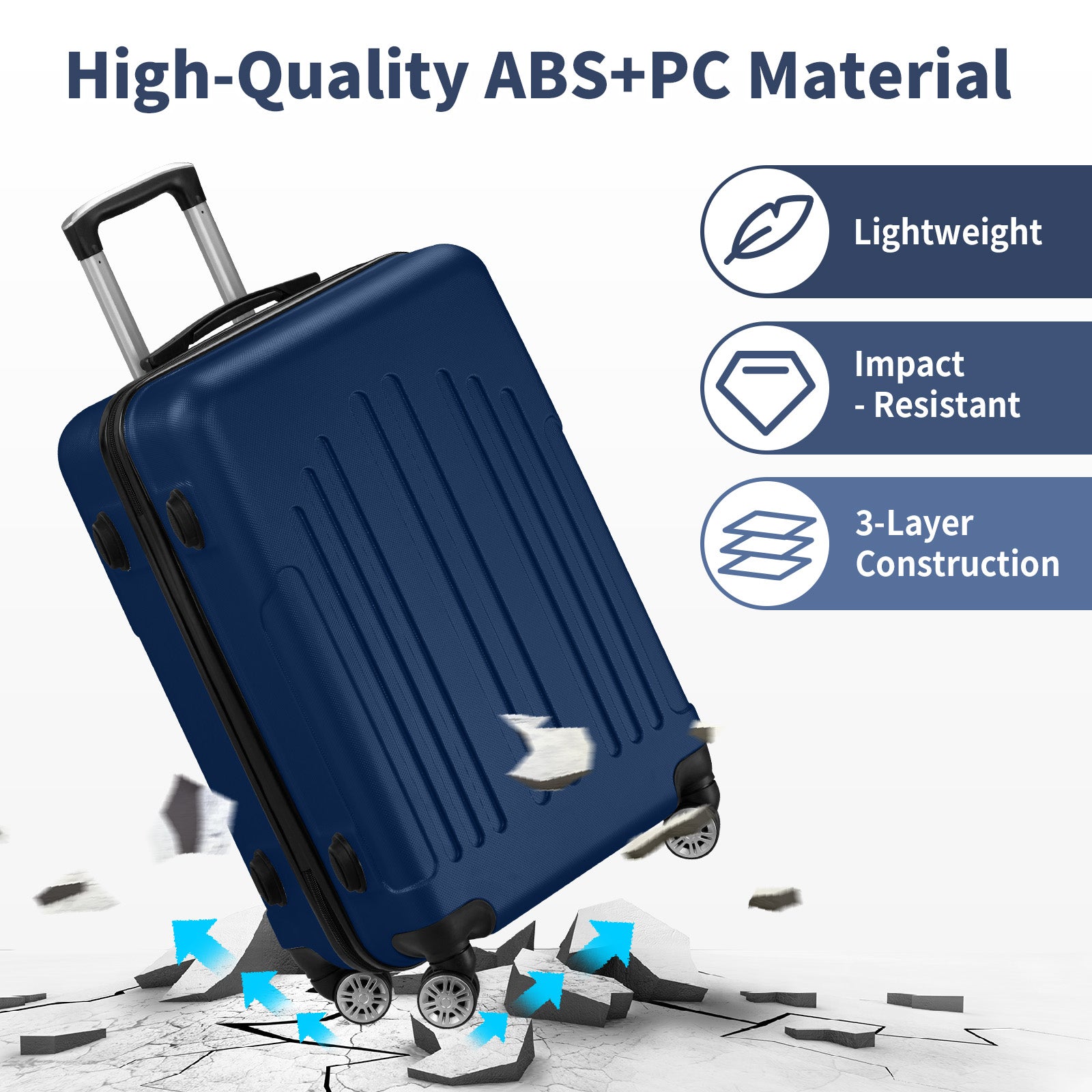 HAOYYE Luggage Set of 3, Hardside ABS+PC Spinner Suitcase with TSA Lock, Lightweight Trolley Travel Case for Carry On and Check-In, Perfect for Business Trips and Travel