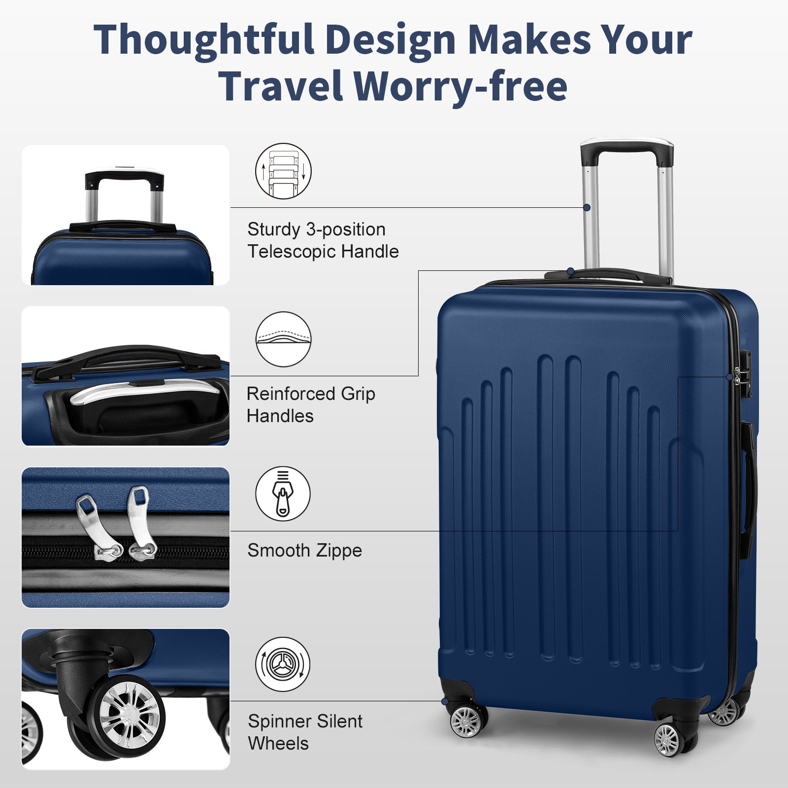 HAOYYE Luggage Set of 3, Hardside ABS+PC Spinner Suitcase with TSA Lock, Lightweight Trolley Travel Case for Carry On and Check-In, Perfect for Business Trips and Travel
