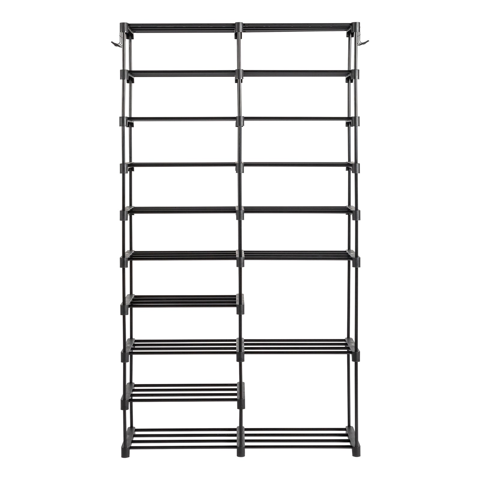 HAOYYE Double-Row 10-Tier Shoe Rack, Non-Woven Fabric Shelves with Sturdy Iron Pipe Frame, Black, Space-Saving Shoe Storage Organizer with PP Pads for Stability, Ideal for Entryway, Closet, and Bedroom