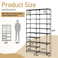 HAOYYE Double-Row 10-Tier Shoe Rack, Non-Woven Fabric Shelves with Sturdy Iron Pipe Frame, Black, Space-Saving Shoe Storage Organizer with PP Pads for Stability, Ideal for Entryway, Closet, and Bedroom