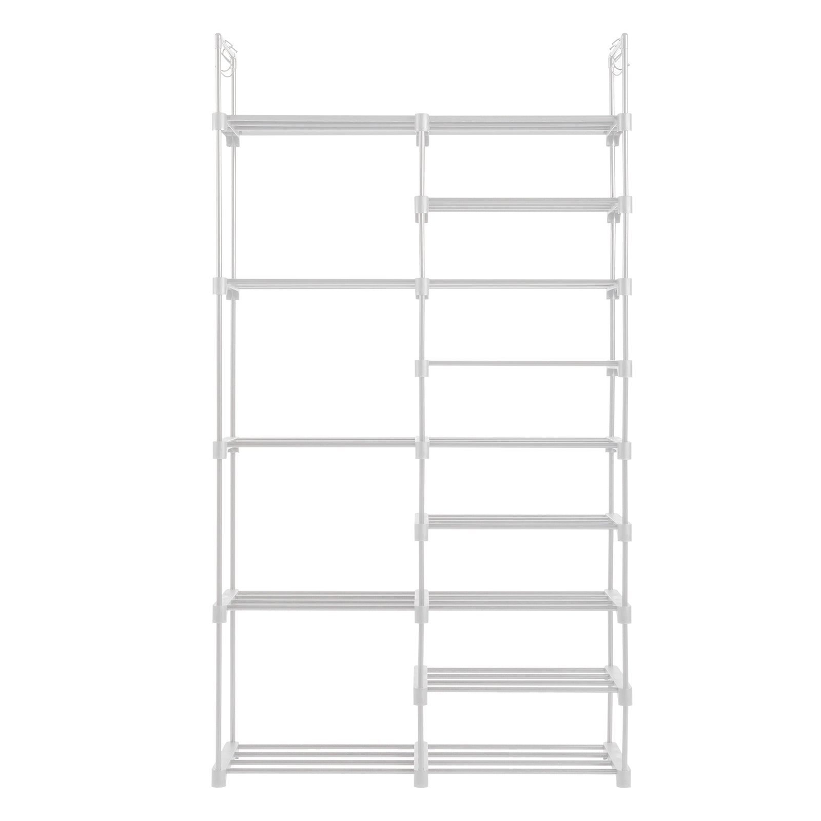HAOYYE Double-Row 9-Tier Shoe Rack, Non-Woven Fabric Shelves with Sturdy Iron Pipe Frame, White , Space-Saving Shoe Storage Organizer with PP Pads for Stability, Ideal for Entryway, Closet, and Bedroom