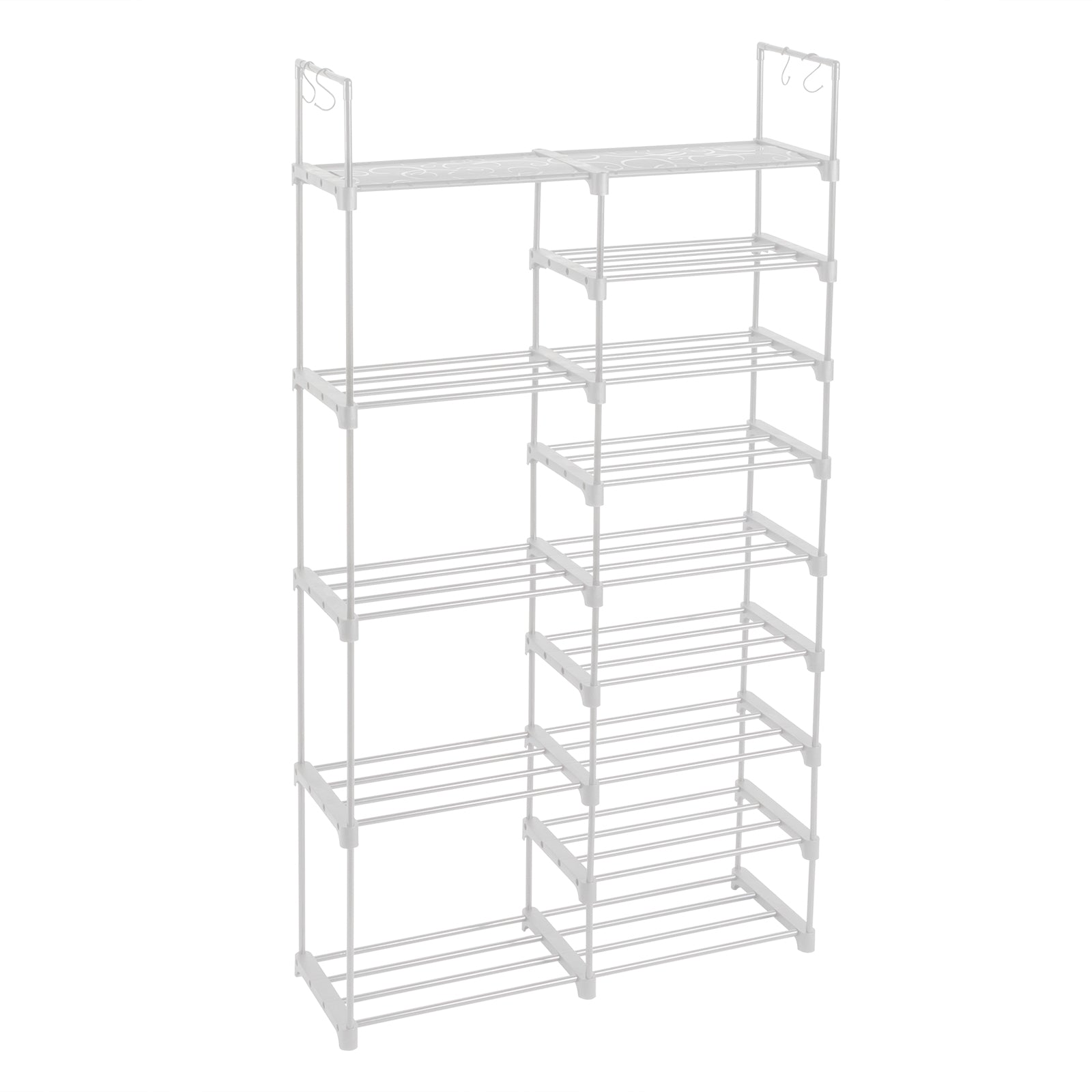 HAOYYE Double-Row 9-Tier Shoe Rack, Non-Woven Fabric Shelves with Sturdy Iron Pipe Frame, White , Space-Saving Shoe Storage Organizer with PP Pads for Stability, Ideal for Entryway, Closet, and Bedroom