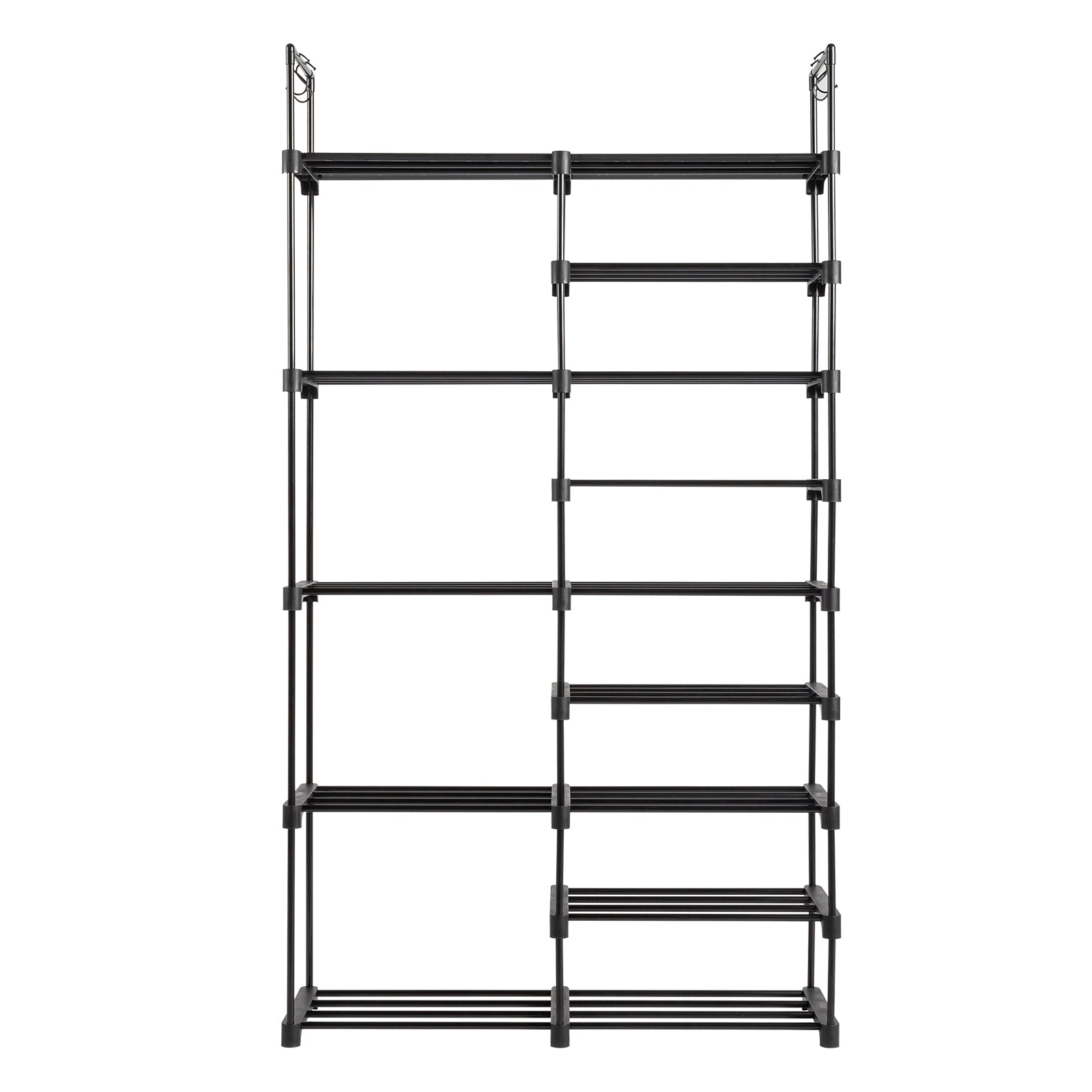 HAOYYE Double-Row 9-Tier Shoe Rack, Non-Woven Fabric Shelves with Sturdy Iron Pipe Frame, Black , Space-Saving Shoe Storage Organizer with PP Pads for Stability, Ideal for Entryway, Closet, and Bedroom
