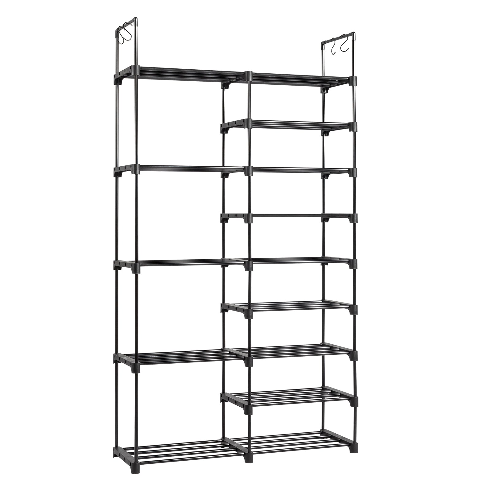 HAOYYE Double-Row 9-Tier Shoe Rack, Non-Woven Fabric Shelves with Sturdy Iron Pipe Frame, Black , Space-Saving Shoe Storage Organizer with PP Pads for Stability, Ideal for Entryway, Closet, and Bedroom
