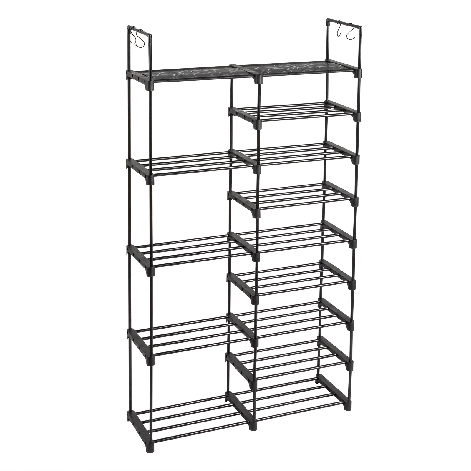 HAOYYE Double-Row 9-Tier Shoe Rack, Non-Woven Fabric Shelves with Sturdy Iron Pipe Frame, Black , Space-Saving Shoe Storage Organizer with PP Pads for Stability, Ideal for Entryway, Closet, and Bedroom