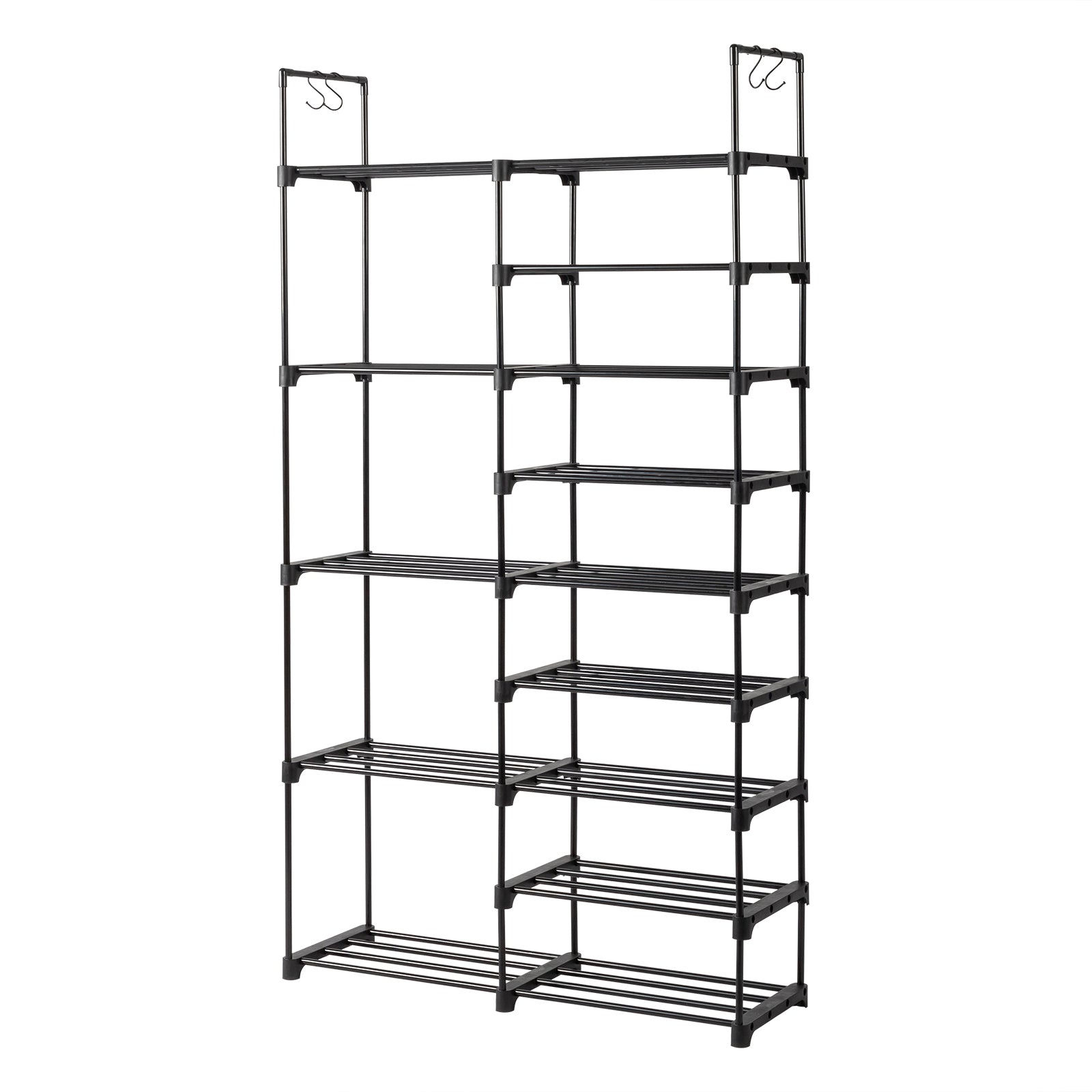 HAOYYE Double-Row 9-Tier Shoe Rack, Non-Woven Fabric Shelves with Sturdy Iron Pipe Frame, Black , Space-Saving Shoe Storage Organizer with PP Pads for Stability, Ideal for Entryway, Closet, and Bedroom