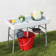 HAOYYE Outdoor Ice Cooler Table with Hidden Storage and Dual Function Design for Patio Camping Backyard and Party Use Portable and Stylish Tabletop Cooler for Drinks and Snacks