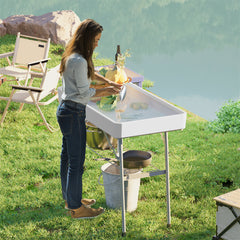 HAOYYE Outdoor Ice Cooler Table with Hidden Storage and Dual Function Design for Patio Camping Backyard and Party Use Portable and Stylish Tabletop Cooler for Drinks and Snacks