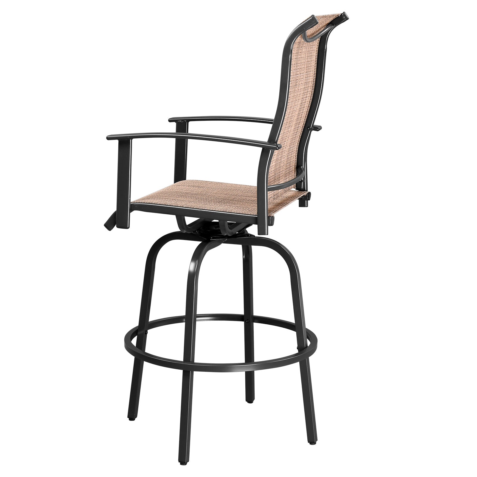 Haoyye 2pcs Wrought Iron Swivel Bar Chairs, Durable and Stylish Patio Swivel Stools in Brown, Comfortable Outdoor Seating for Gardens, Patios, and Balconies, Rust-Resistant Iron Frame, Smooth 360-Degree Rotation