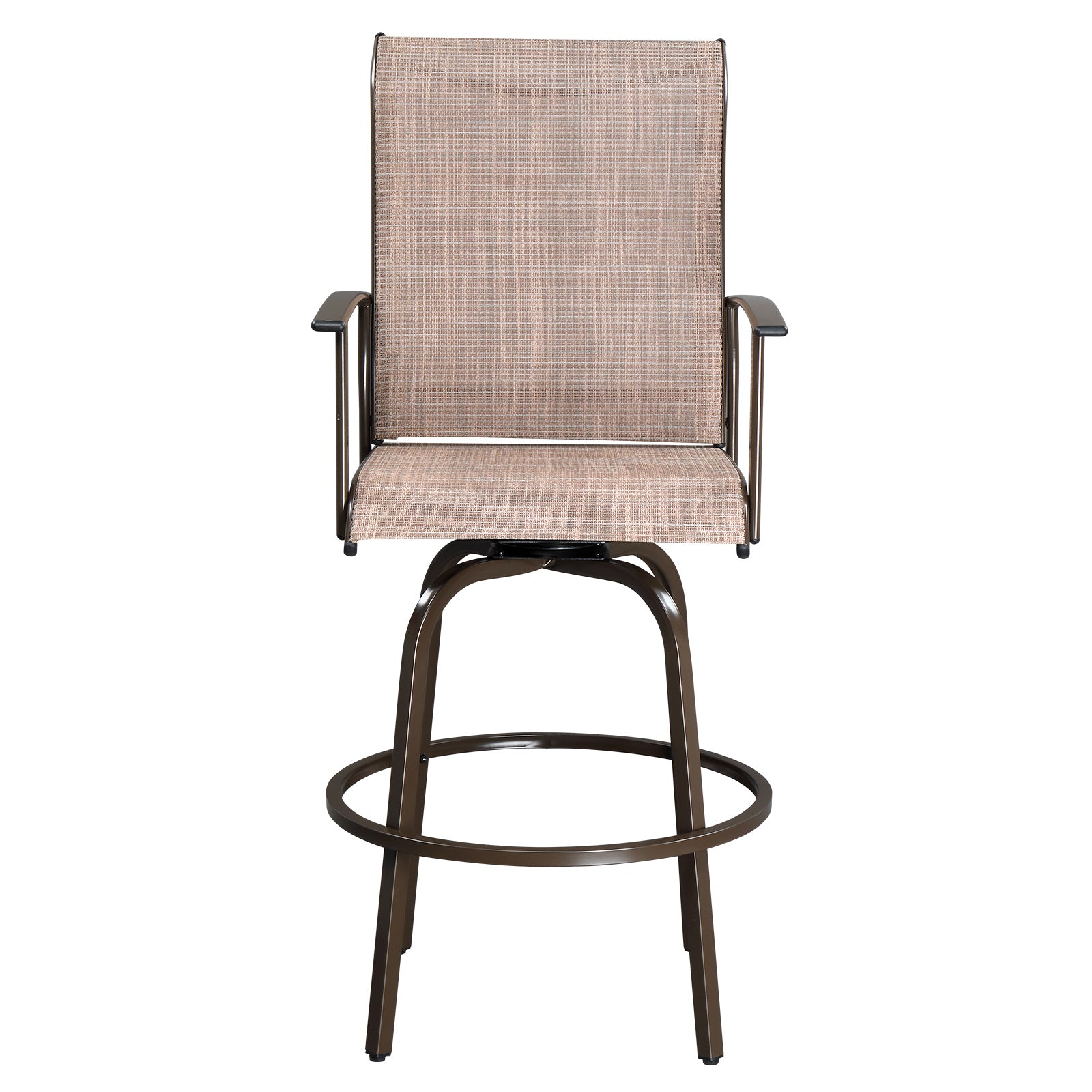 Haoyye 2pcs Wrought Iron Swivel Bar Chairs, Durable and Stylish Patio Swivel Stools in Brown, Comfortable Outdoor Seating for Gardens, Patios, and Balconies, Rust-Resistant Iron Frame, Smooth 360-Degree Rotation