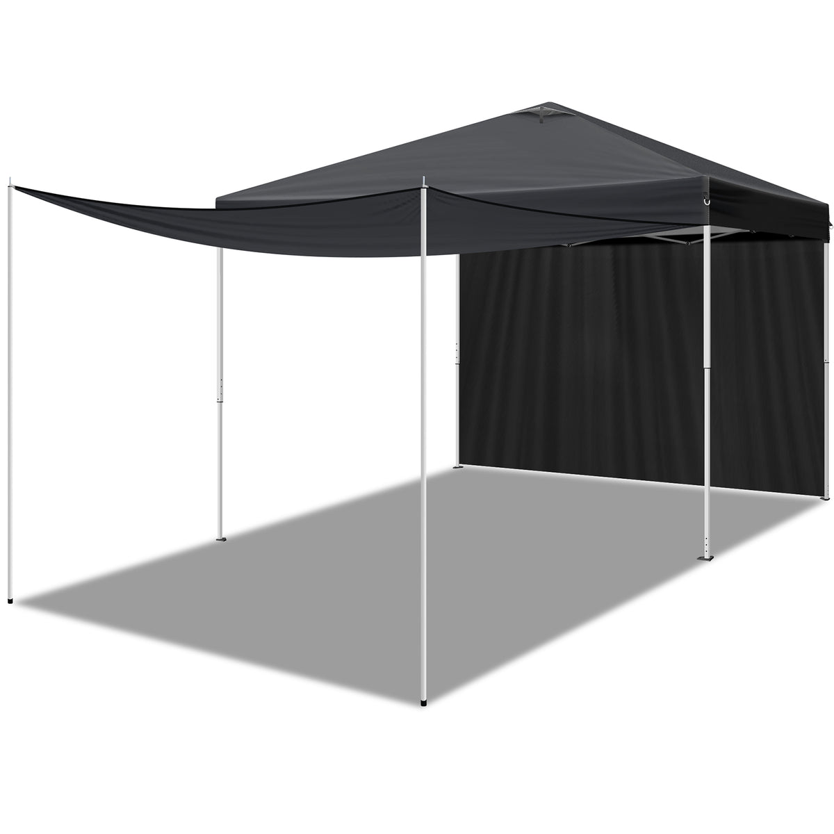 HAOYYE 10x10ft Dark Grey Pop Up Canopy Tent with 2 Removable Sidewalls and 4 Steel Support Poles Waterproof Oxford Fabric Folding Gazebo with White Powder Coated Frame Portable Outdoor Shelter for Patio Garden Party and Market Use
