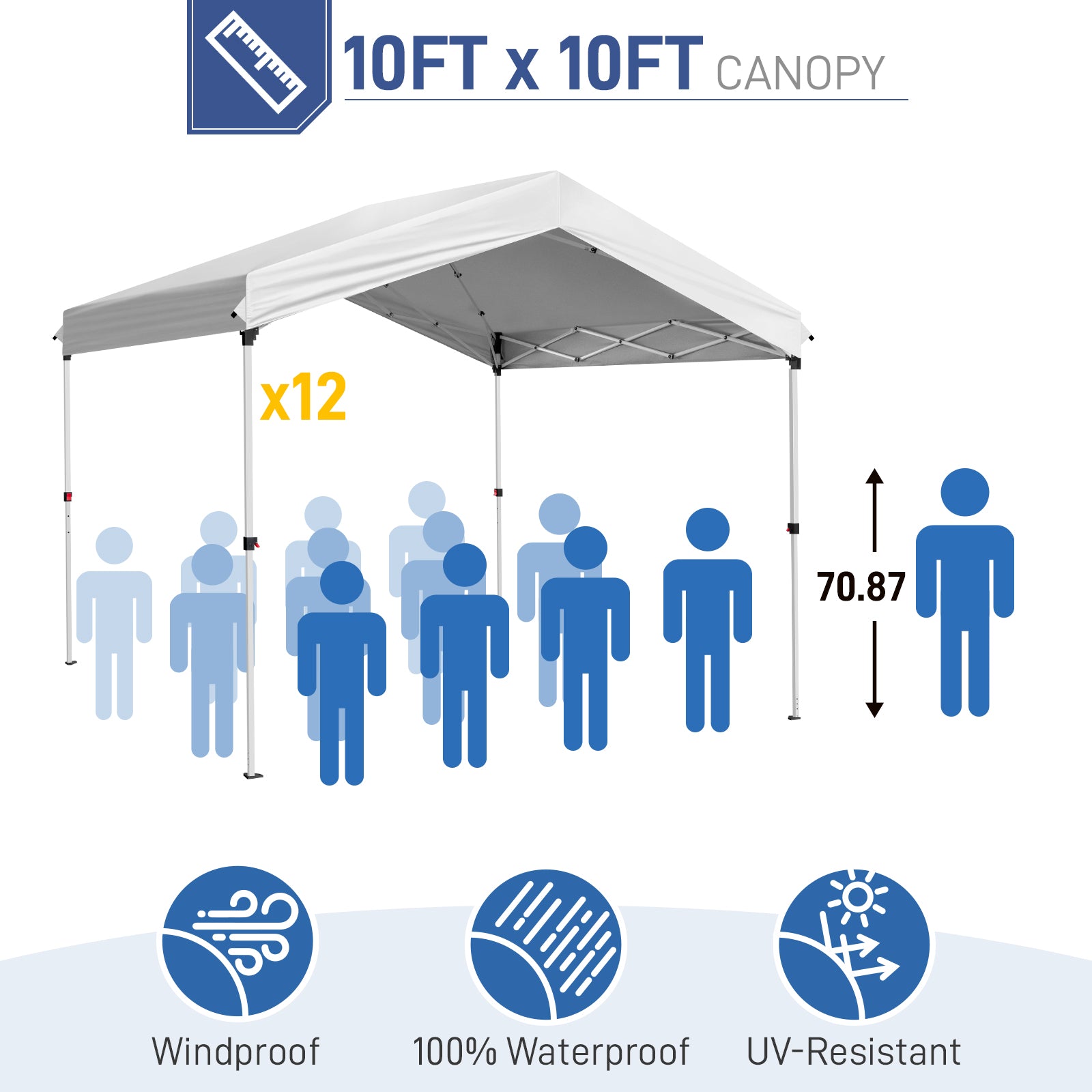 HAOYYE Outdoor Pop Up Canopy Tent with One Push Center Lock Waterproof UV Resistant Oxford Fabric Easy Setup Portable Gazebo with Carrying Bag for Patio Lawn Camping Events Backyard Use