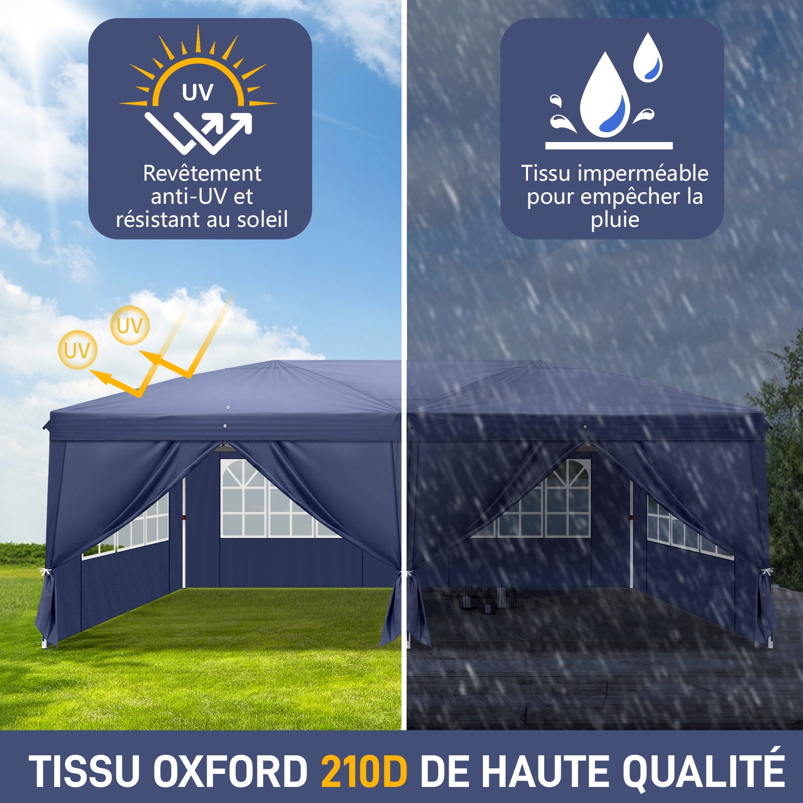 Haoyye 10x20ft Waterproof Folding Tent with Four Windows and Removable Sidewalls Outdoor Canopy Shelter with Steel Frame Portable Event Tent for Backyard Camping Picnic Party Market Easy Setup