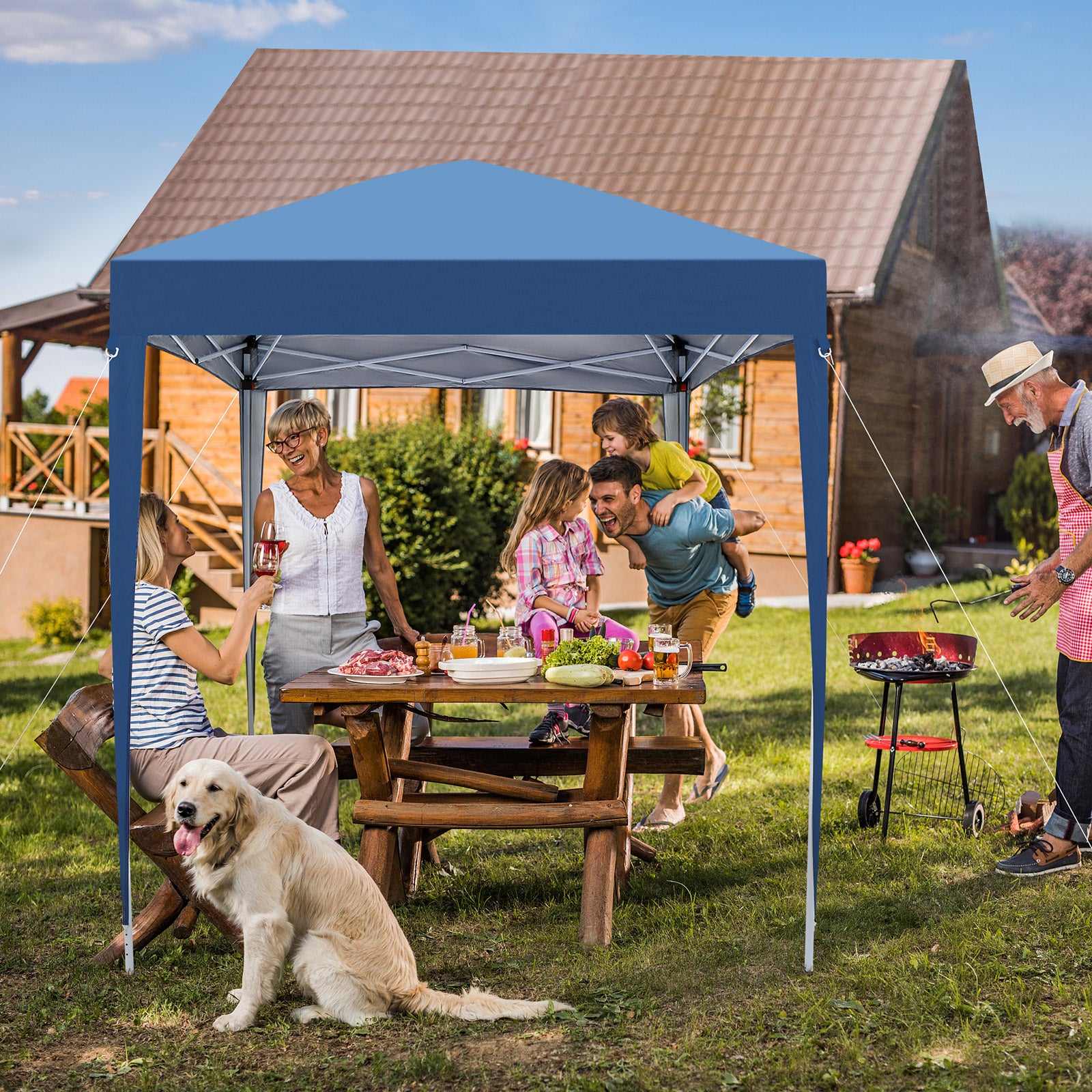 HAOYYE 6.56*6.56*8.04ft Practical Waterproof Folding Tent, Pop-Up Canopy with Carry Bag, Outdoor Portable Event Shelter with Durable Steel Frame for Backyard, Beach, Party, Camping, Easy Setup
