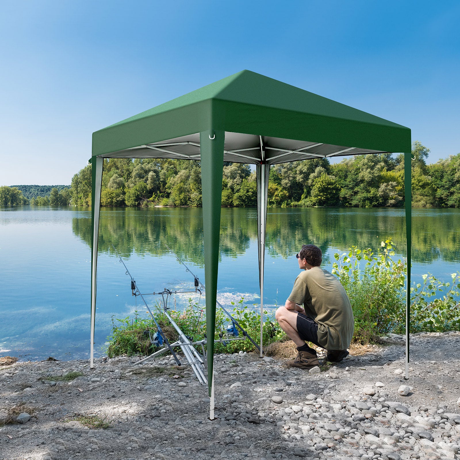 HAOYYE 6.56*6.56*8.04ft Green Outdoor Folding Tent Waterproof Canopy Shelter with Right-Angle Steel Frame for Patio Garden Picnic Camping Event Easy Setup