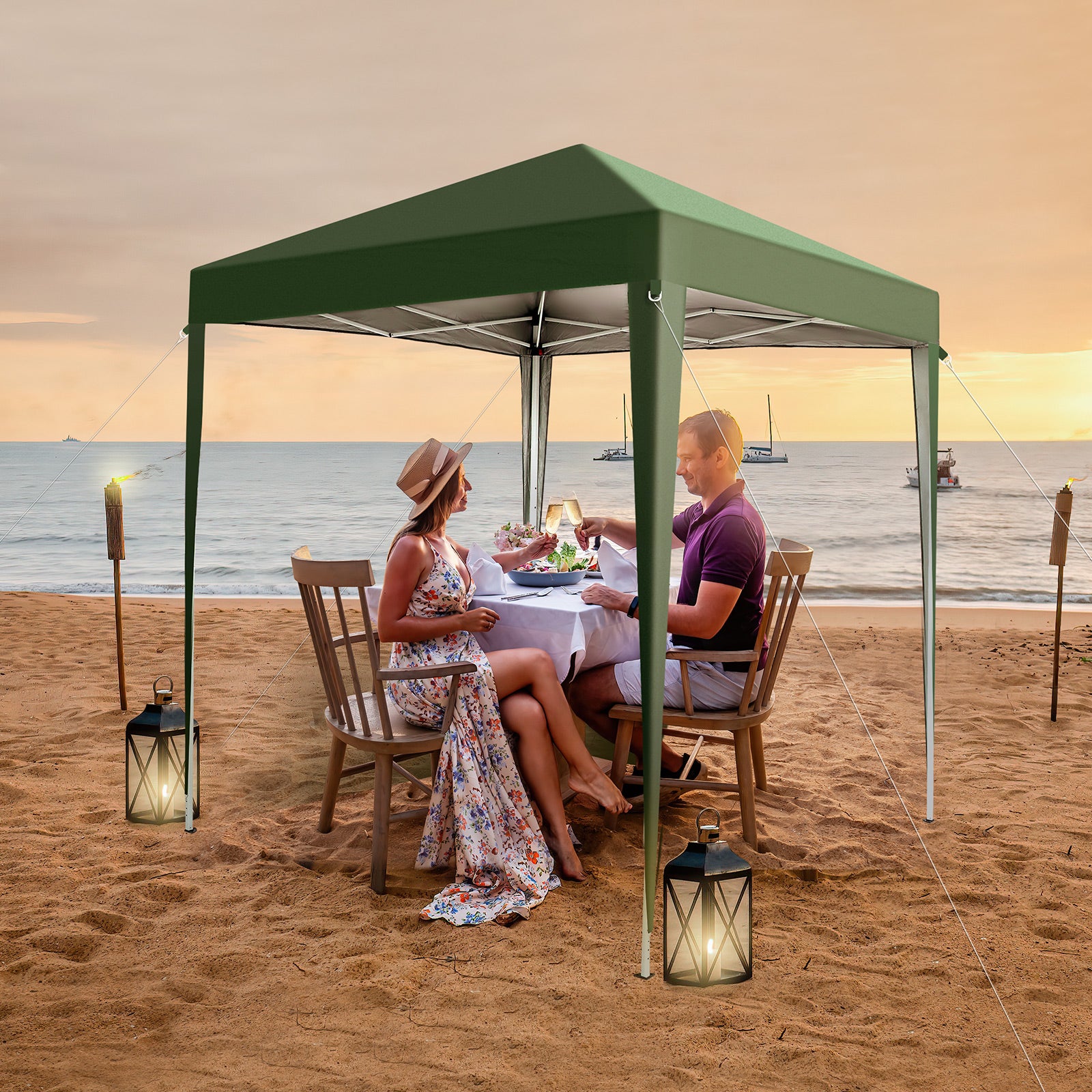 HAOYYE 6.56*6.56*8.04ft Green Outdoor Folding Tent Waterproof Canopy Shelter with Right-Angle Steel Frame for Patio Garden Picnic Camping Event Easy Setup