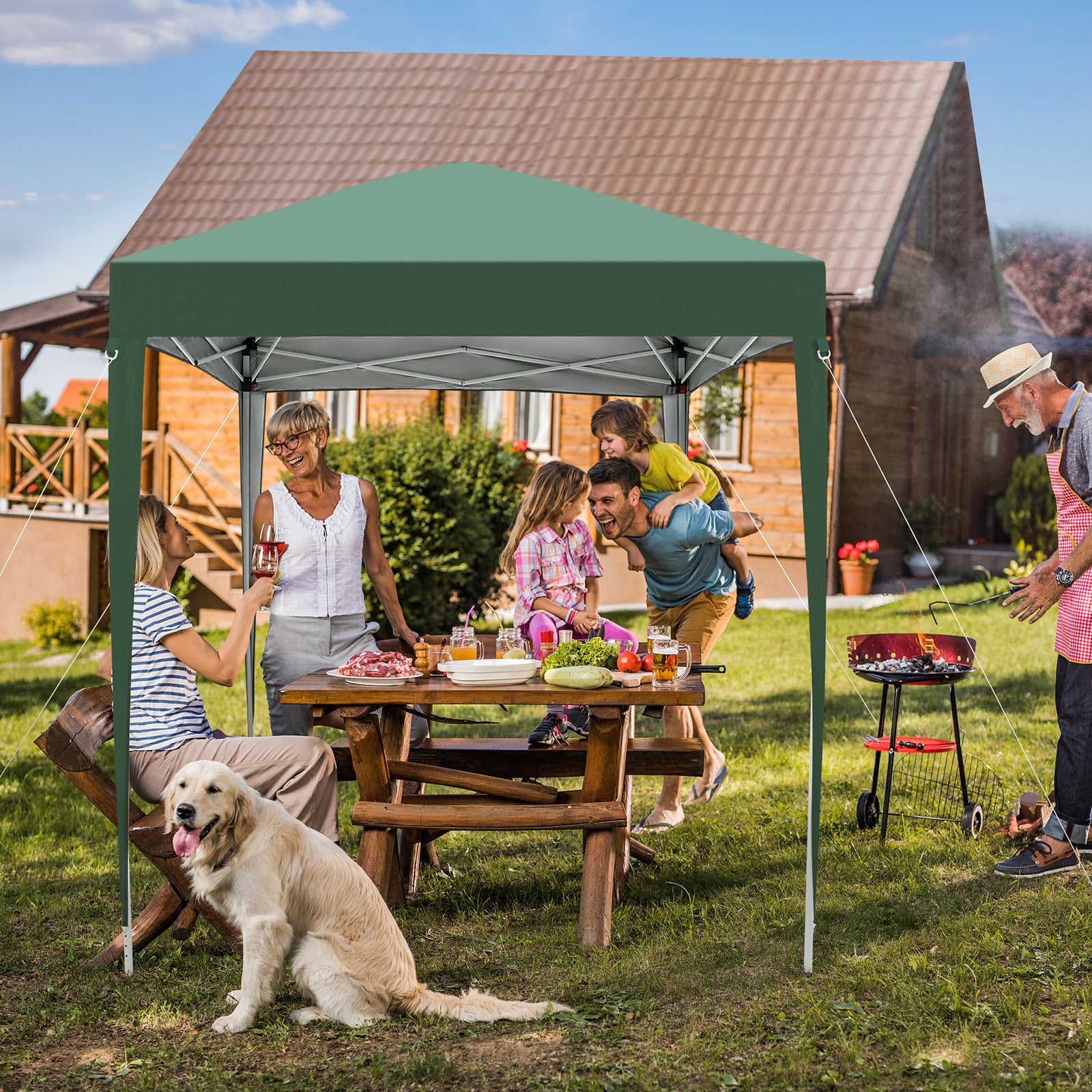 HAOYYE 6.56*6.56*8.04ft Green Outdoor Folding Tent Waterproof Canopy Shelter with Right-Angle Steel Frame for Patio Garden Picnic Camping Event Easy Setup
