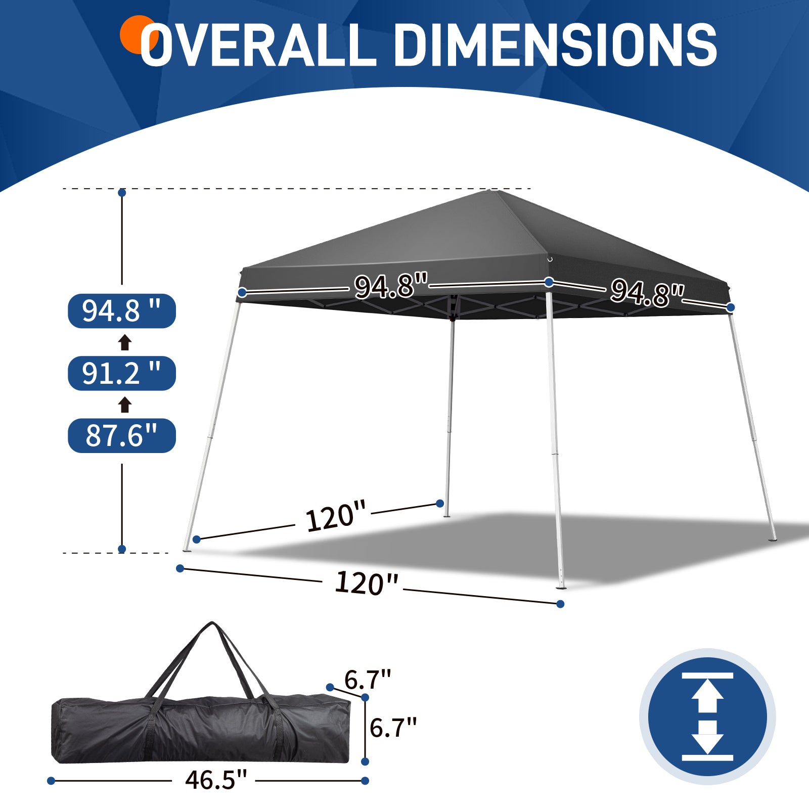 HAOYYE  Pop Up Canopy Tent, Outdoor Tent Canopy Foldable Portable Canopies for Camping, Patio, Easy Up Gazebo Canopy with Carry Bag Slant Legs