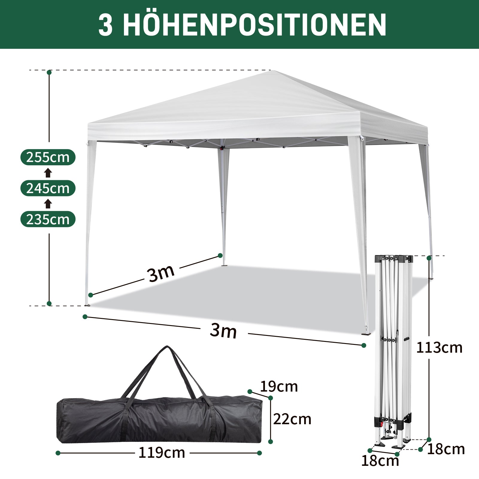 HAOYYE 9.83*9.83*7.71-8.37ft Outdoor Folding Tent White Waterproof Canopy with Two Doors and Two Windows, Right-Angle Steel Frame Pop-Up Shelter for Patio Picnic Camping Events