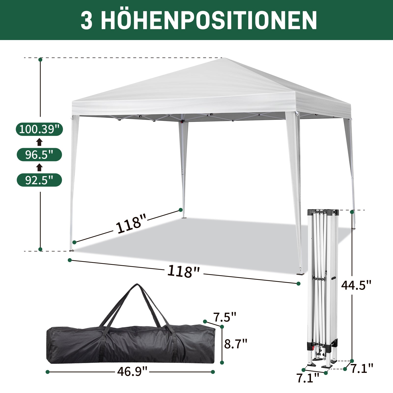 HAOYYE 9.83*9.83*7.71-8.37ft Outdoor Folding Tent White Waterproof Canopy with Two Doors and Two Windows, Right-Angle Steel Frame Pop-Up Shelter for Patio Picnic Camping Events