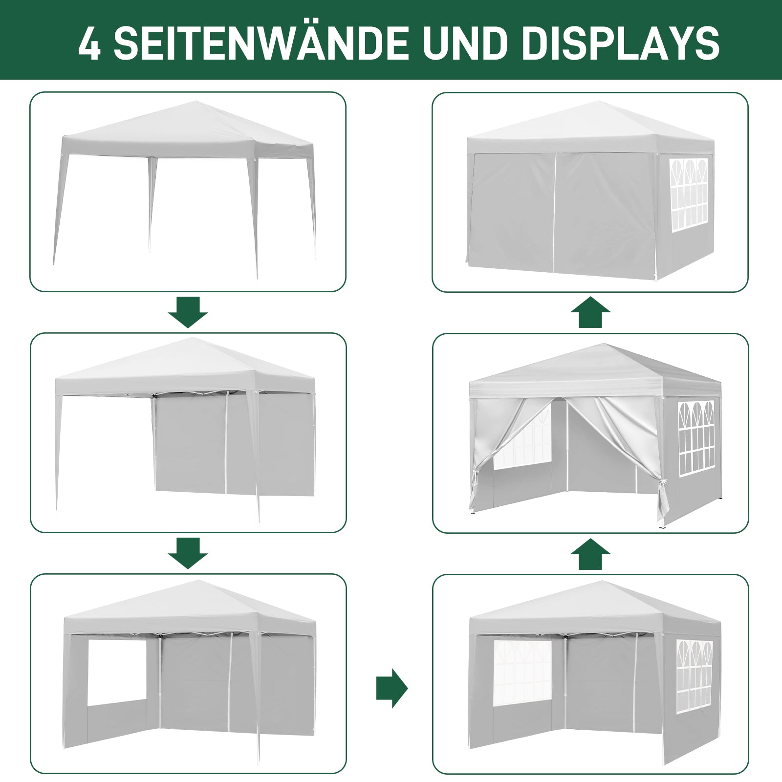 HAOYYE 9.83*9.83*7.71-8.37ft Outdoor Folding Tent White Waterproof Canopy with Two Doors and Two Windows, Right-Angle Steel Frame Pop-Up Shelter for Patio Picnic Camping Events