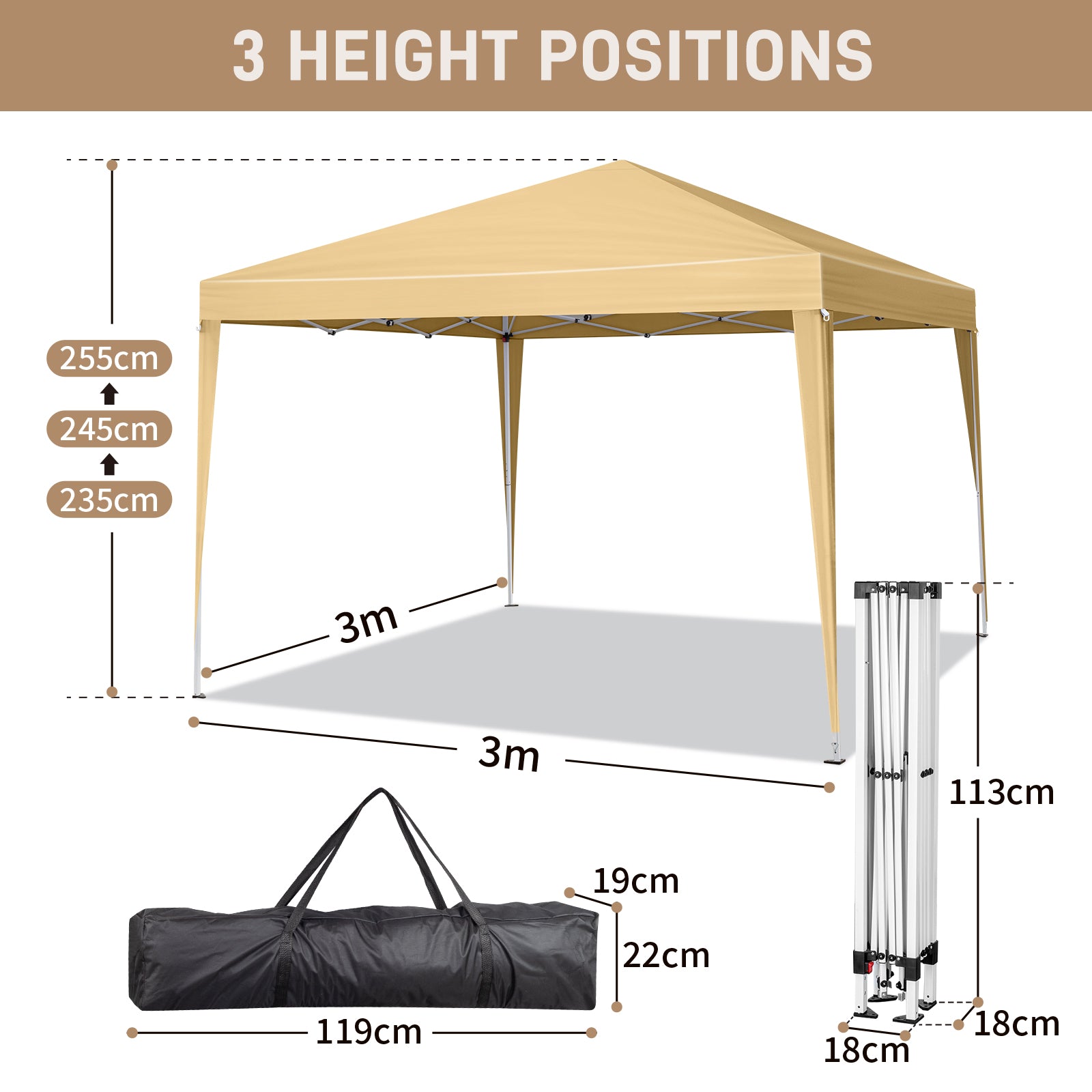 HAOYYE 10x10ft Khaki Waterproof Folding Tent with Two Doors and Two Windows Right Angle Steel Frame Pop Up Canopy Shelter with Oxford Fabric Portable Outdoor Gazebo for Patio Camping Market Events Easy Setup