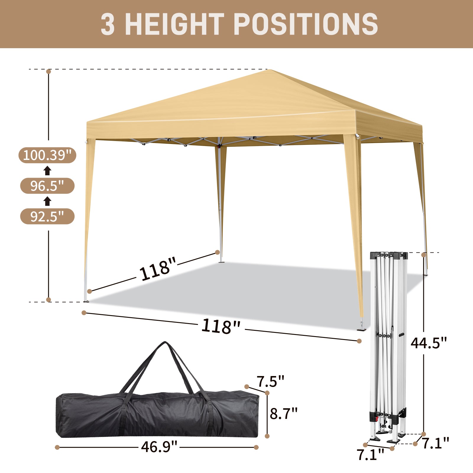 HAOYYE 10x10ft Khaki Waterproof Folding Tent with Two Doors and Two Windows Right Angle Steel Frame Pop Up Canopy Shelter with Oxford Fabric Portable Outdoor Gazebo for Patio Camping Market Events Easy Setup