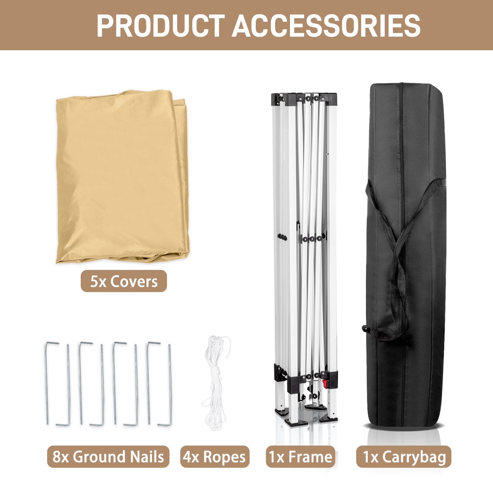 HAOYYE 10x10ft Khaki Waterproof Folding Tent with Two Doors and Two Windows Right Angle Steel Frame Pop Up Canopy Shelter with Oxford Fabric Portable Outdoor Gazebo for Patio Camping Market Events Easy Setup