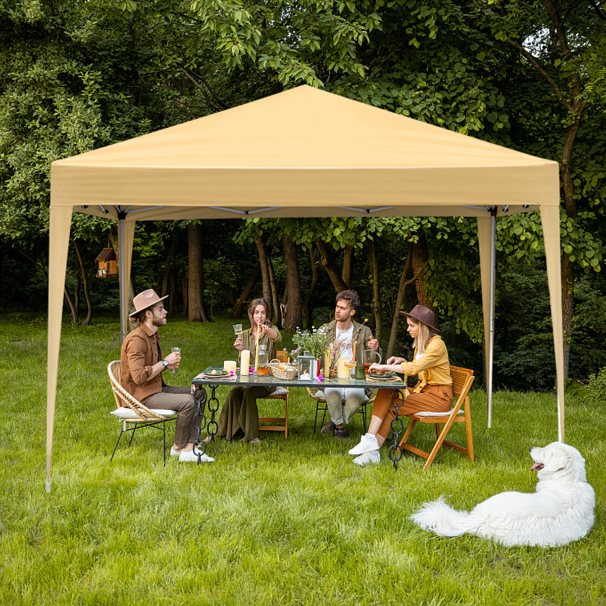 HAOYYE 10x10ft Khaki Waterproof Folding Tent with Two Doors and Two Windows Right Angle Steel Frame Pop Up Canopy Shelter with Oxford Fabric Portable Outdoor Gazebo for Patio Camping Market Events Easy Setup