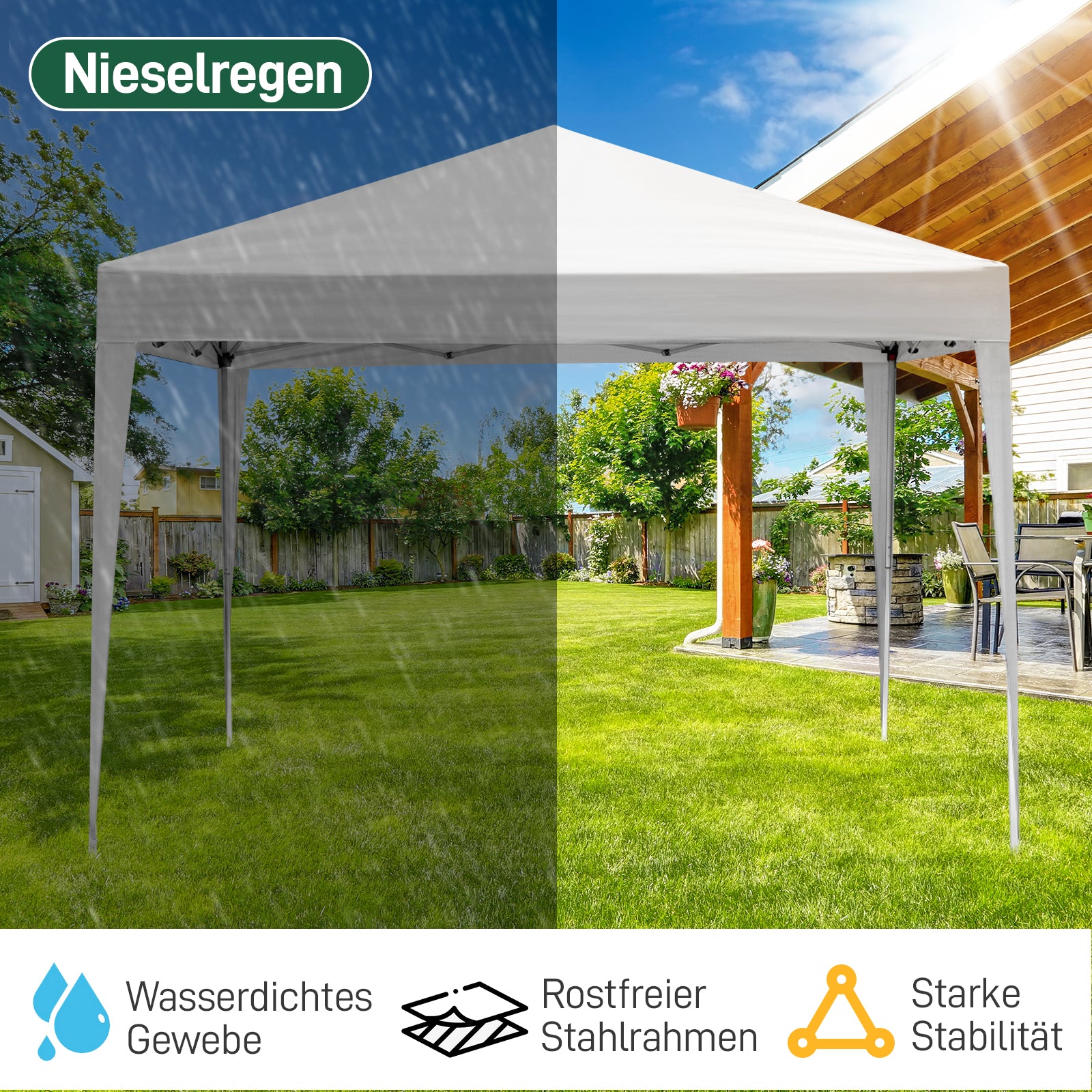 HAOYYE 9.83*9.83*7.71-8.37ft Waterproof Folding Tent White Outdoor Pop Up Canopy with Steel Frame, Easy Setup for Patio Garden Backyard Event, Adjustable Height Portable Shelter with Carry Bag
