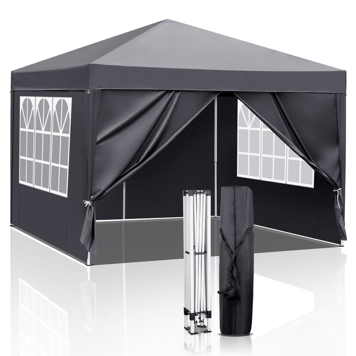 HAOYYE 10x10ft Dark Grey Outdoor Pop Up Canopy Tent with 4 Removable Sidewalls Including 2 Zippered Doors and 2 Transparent Windows Waterproof Oxford Fabric Portable Folding Gazebo with Steel Frame for Patio Garden Market Party Event Use