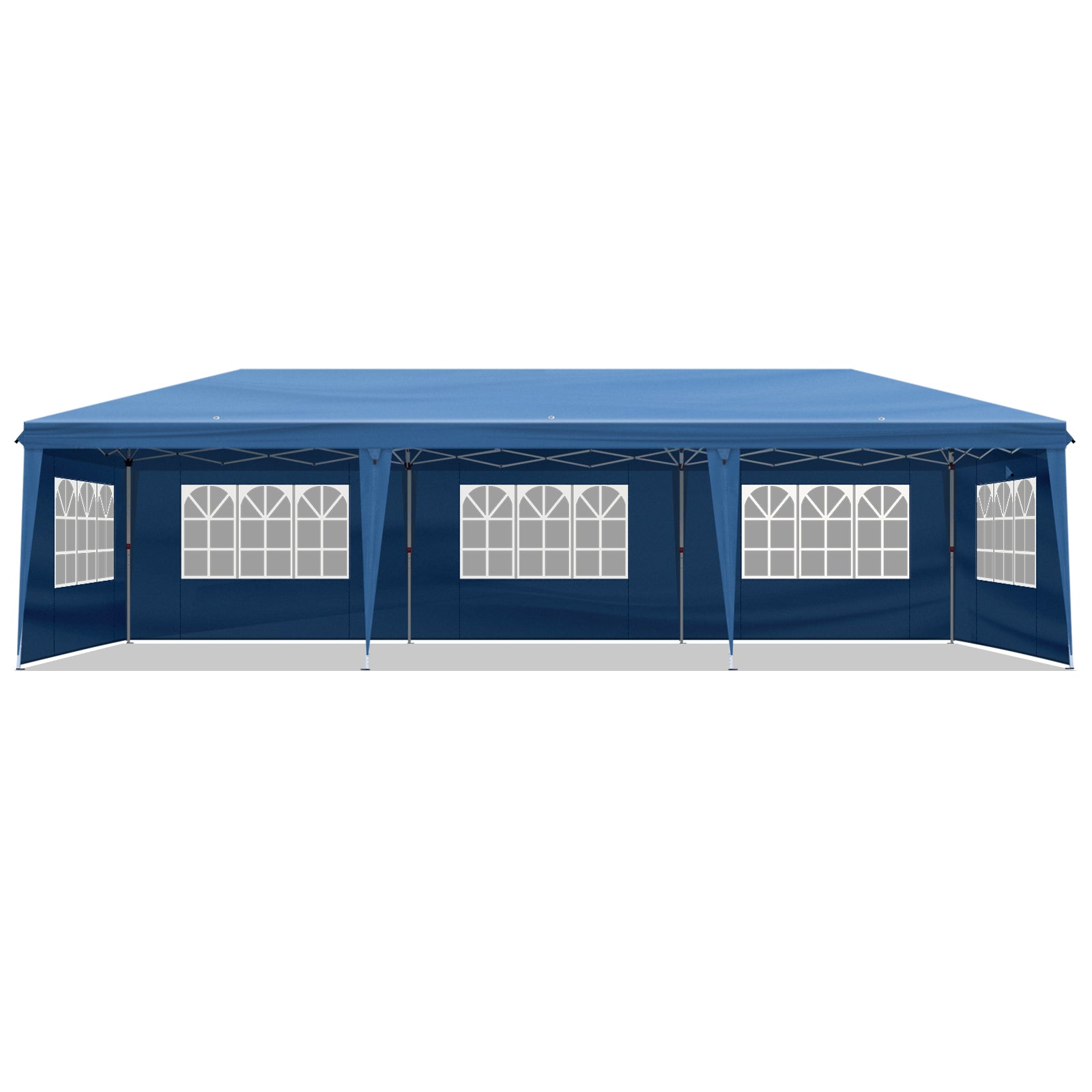 HAOYYE 10x30ft Blue Canopy Tent with 8 Removable Sidewalls Including 6 Windows and 2 Zippered Doors Waterproof Oxford Fabric Portable Folding Event Shelter with White Powder Coated Steel Frame Sandbags and Wheeled Carry Bag for Outdoor Use
