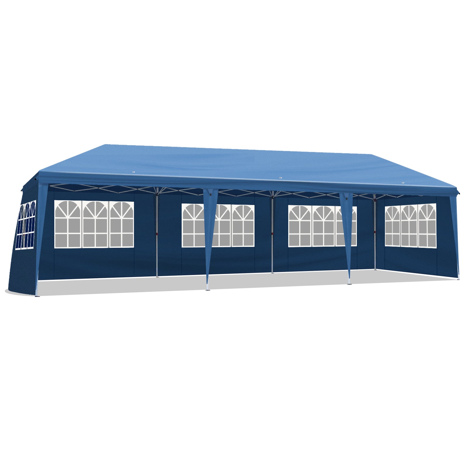 HAOYYE 10x30ft Blue Canopy Tent with 8 Removable Sidewalls Including 6 Windows and 2 Zippered Doors Waterproof Oxford Fabric Portable Folding Event Shelter with White Powder Coated Steel Frame Sandbags and Wheeled Carry Bag for Outdoor Use