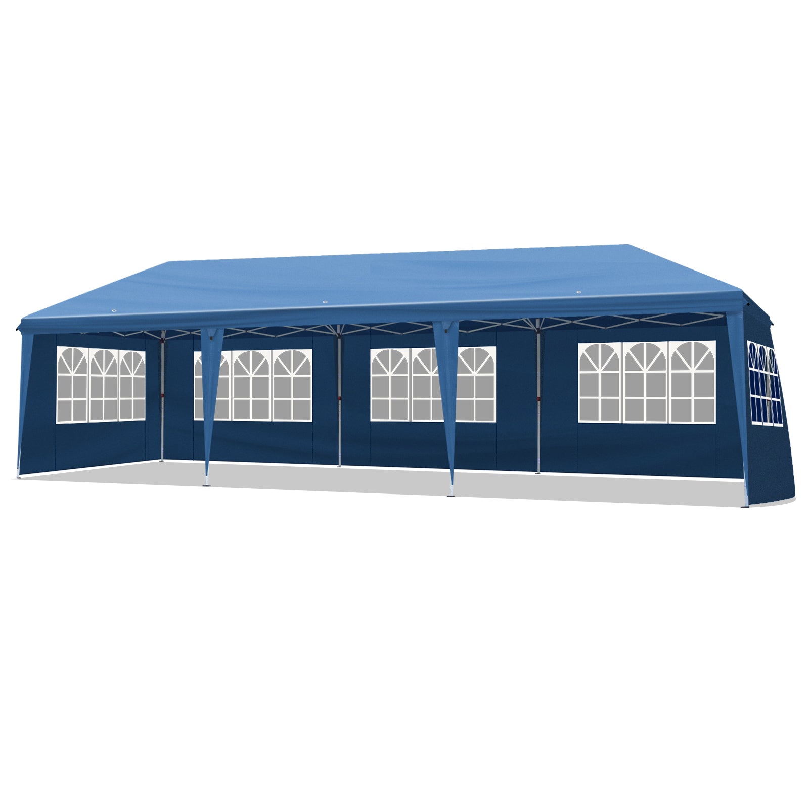 HAOYYE 10x30ft Blue Canopy Tent with 8 Removable Sidewalls Including 6 Windows and 2 Zippered Doors Waterproof Oxford Fabric Portable Folding Event Shelter with White Powder Coated Steel Frame Sandbags and Wheeled Carry Bag for Outdoor Use