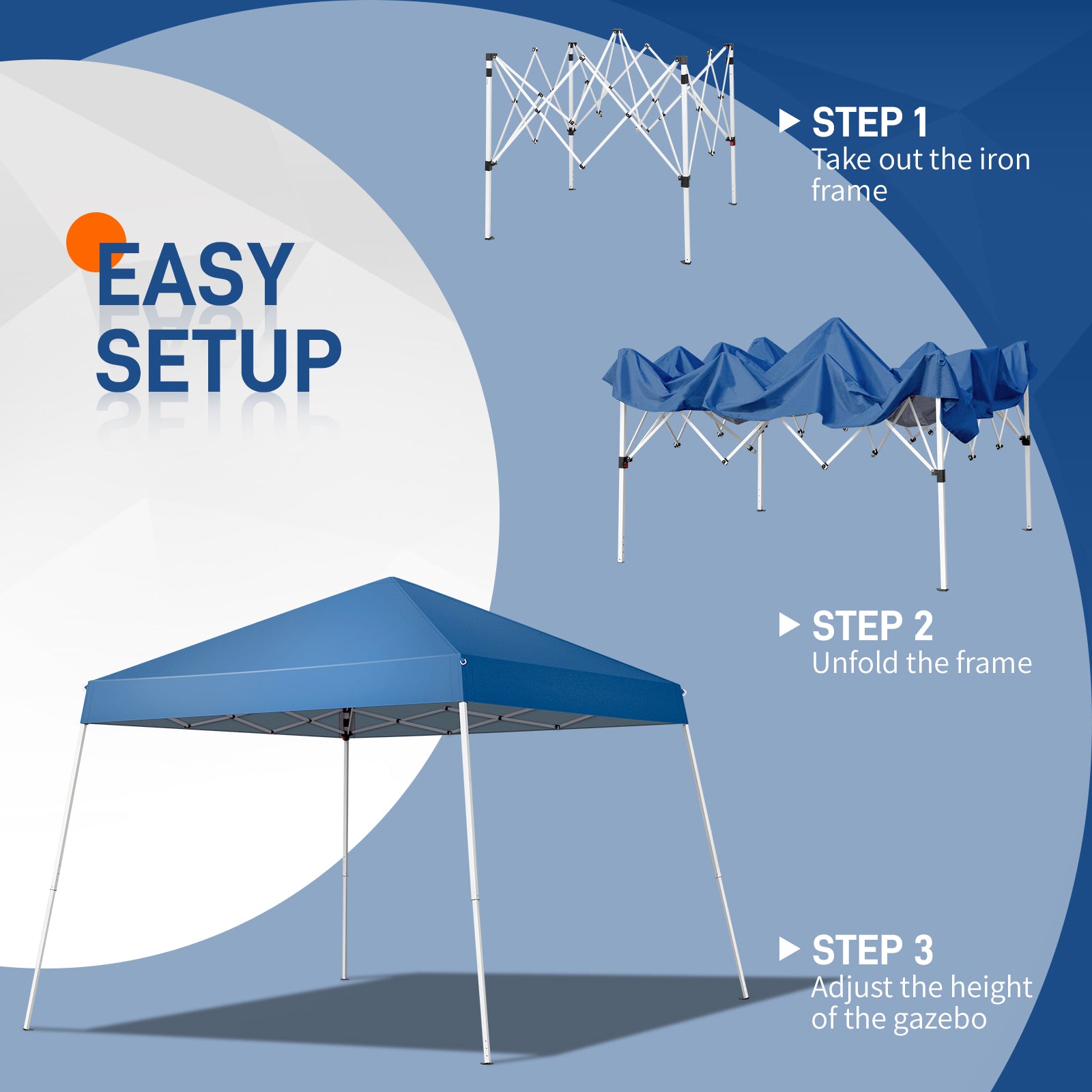 HAOYYE 3x3m Outdoor Folding Canopy Tent Waterproof Pop Up Shelter with Carry Bag Portable Blue Gazebo for Patio Garden Backyard Party Events