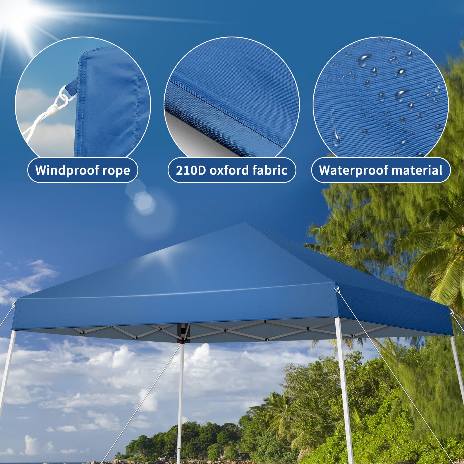 HAOYYE 3x3m Outdoor Folding Canopy Tent Waterproof Pop Up Shelter with Carry Bag Portable Blue Gazebo for Patio Garden Backyard Party Events
