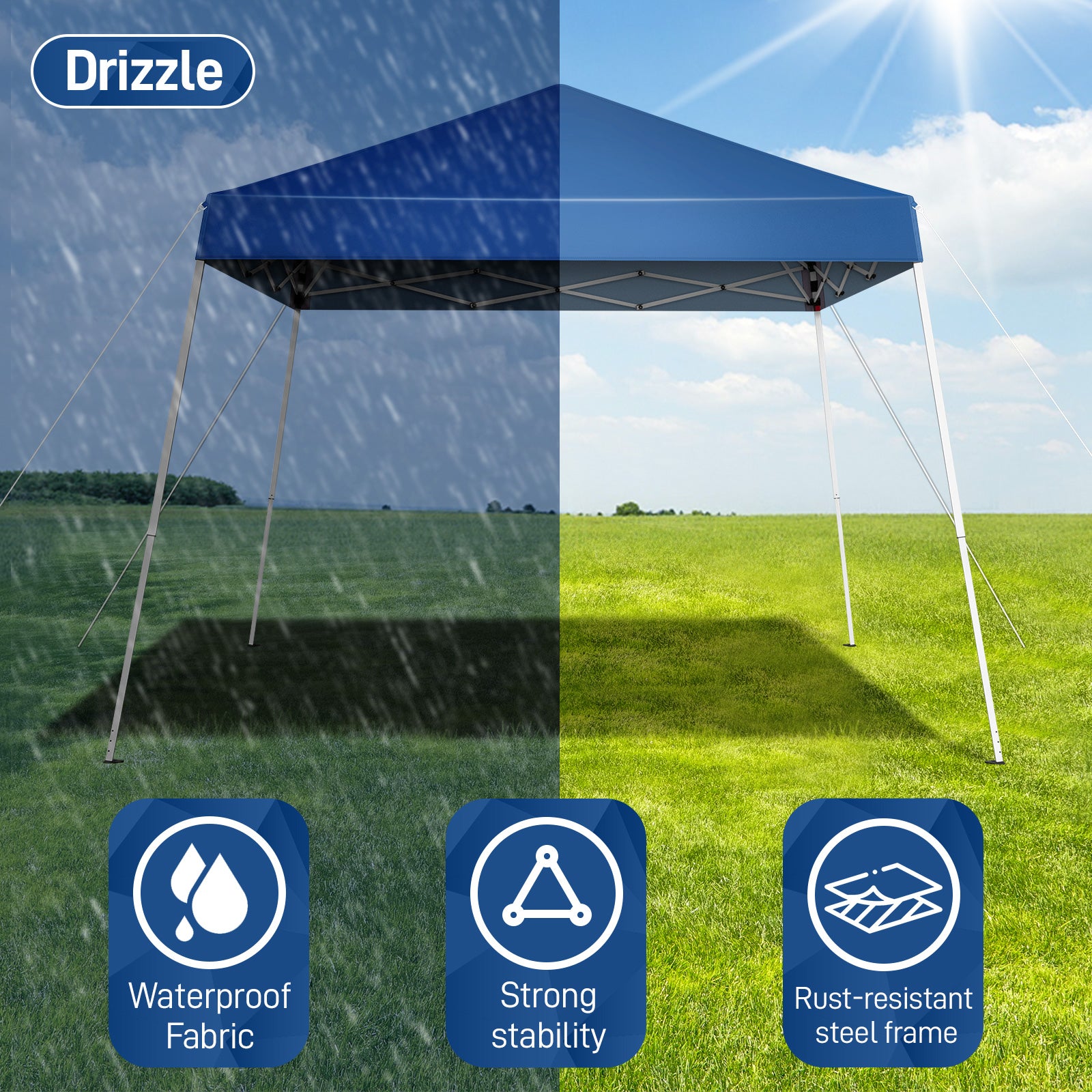 HAOYYE 3x3m Outdoor Folding Canopy Tent Waterproof Pop Up Shelter with Carry Bag Portable Blue Gazebo for Patio Garden Backyard Party Events