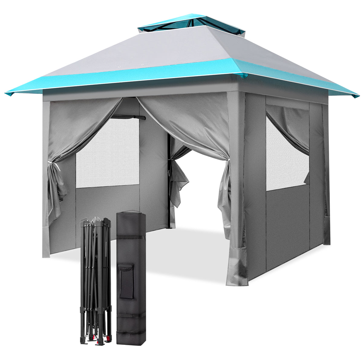 Haoyye 10x10ft Pop Up Canopy Tent Portable Outdoor Folding Gazebo with Adjustable Height Waterproof Canopy Shelter with Carry Bag for Patio Backyard Camping Market Event Picnic Easy Setup
