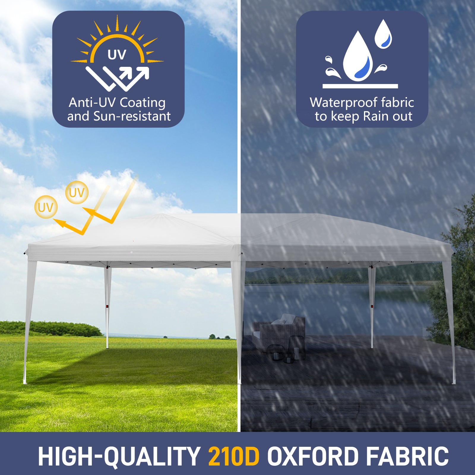 HAOYYE 10x20ft Outdoor Waterproof Folding Tent with Adjustable Height and Carry Bag, Portable White Pop-Up Canopy for Patio Party Event Camping Backyard