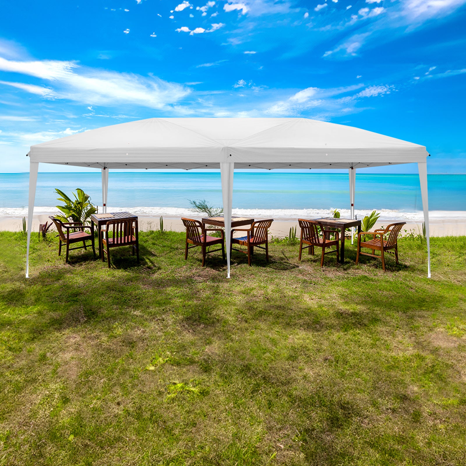 HAOYYE 10x20ft Outdoor Waterproof Folding Tent with Adjustable Height and Carry Bag, Portable White Pop-Up Canopy for Patio Party Event Camping Backyard