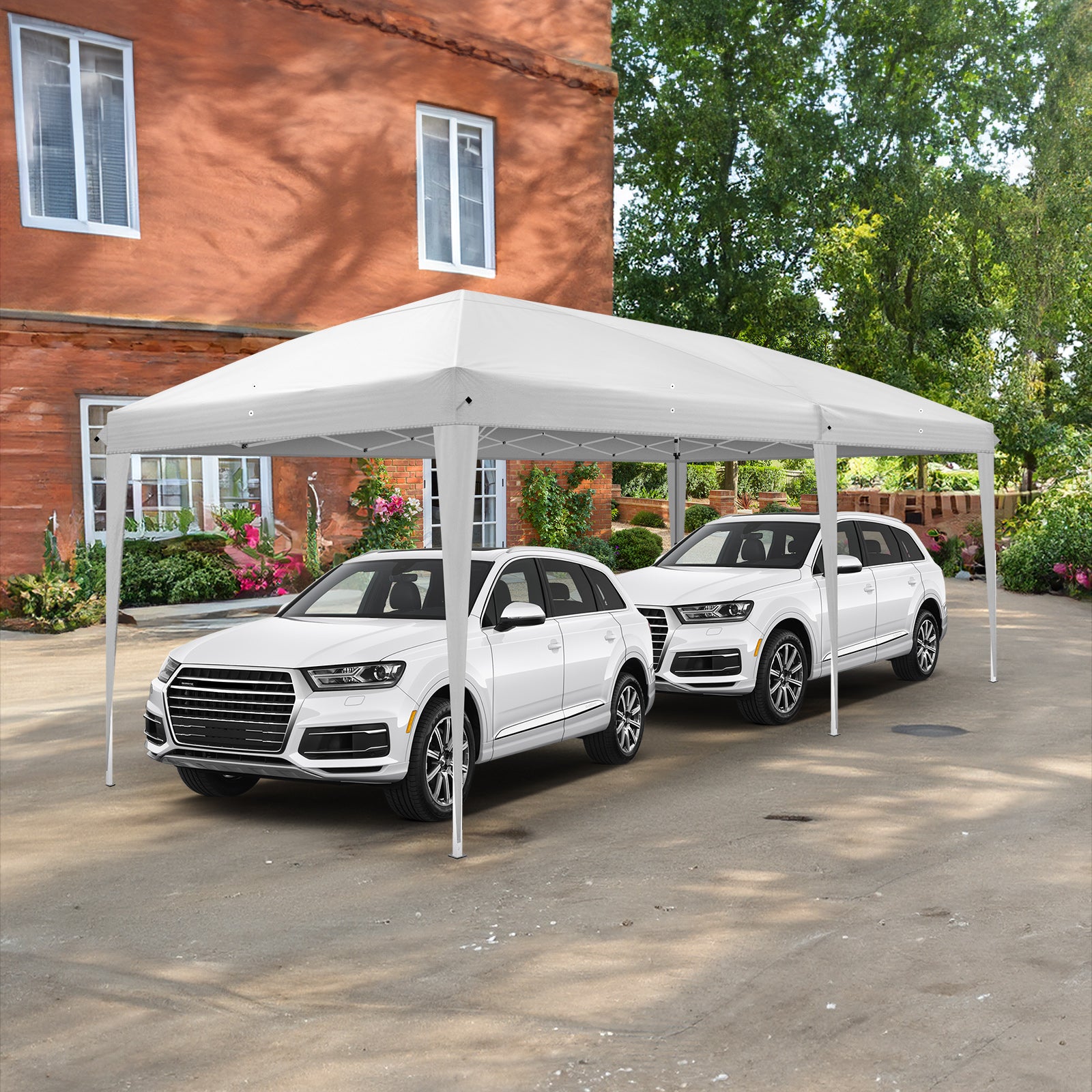 HAOYYE 10x20ft Outdoor Waterproof Folding Tent with Adjustable Height and Carry Bag, Portable White Pop-Up Canopy for Patio Party Event Camping Backyard
