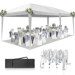 HAOYYE 10x20ft Outdoor Waterproof Folding Tent with Adjustable Height and Carry Bag, Portable White Pop-Up Canopy for Patio Party Event Camping Backyard