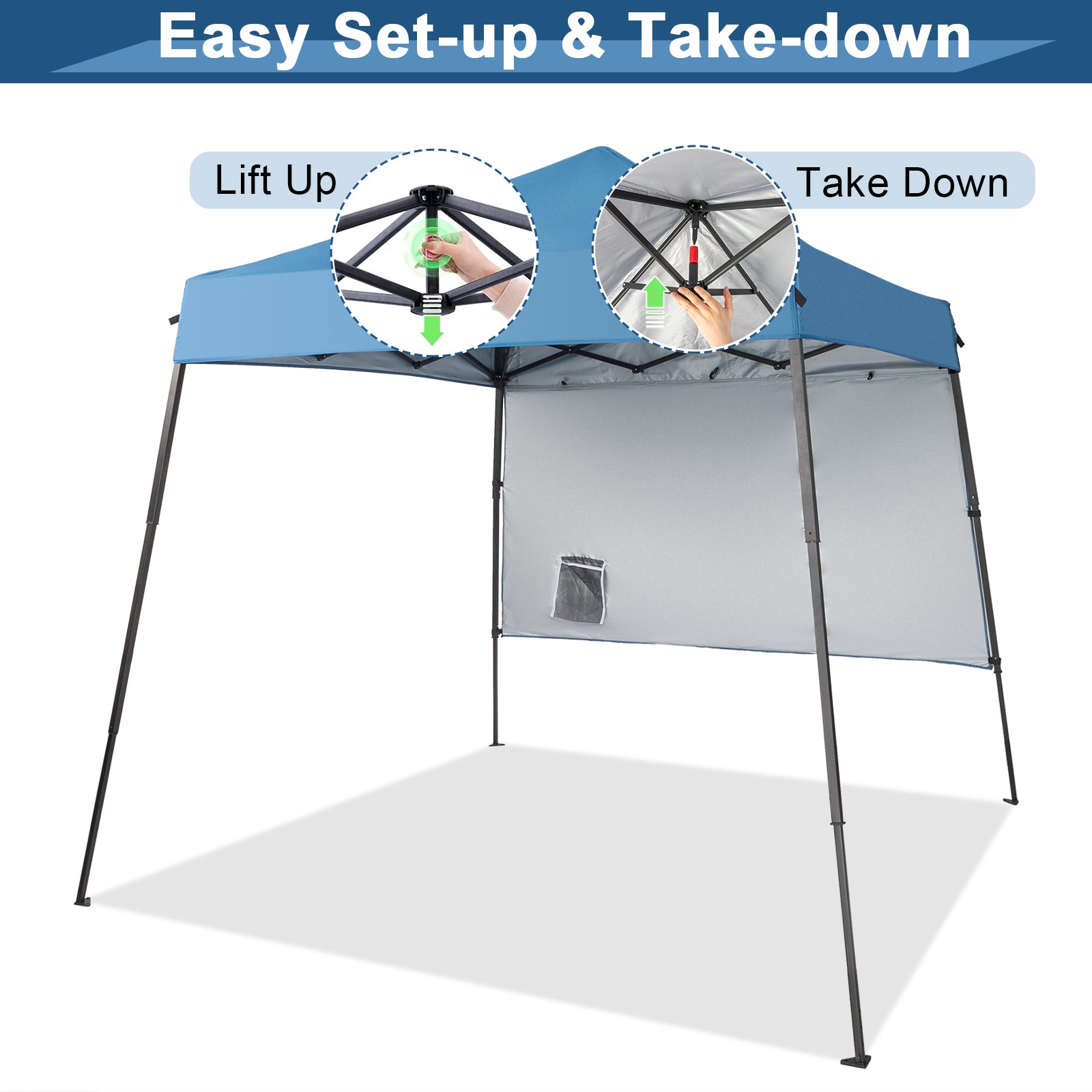 HAOYYE 7.88*7.88*7.22ft Portable Outdoor Folding Canopy Tent with Backpack Storage Bag, One Sidewall Net Pocket, UV Protection Waterproof Oxford Cloth Shade, Lightweight Pop-Up Gazebo for Beach Camping Patio